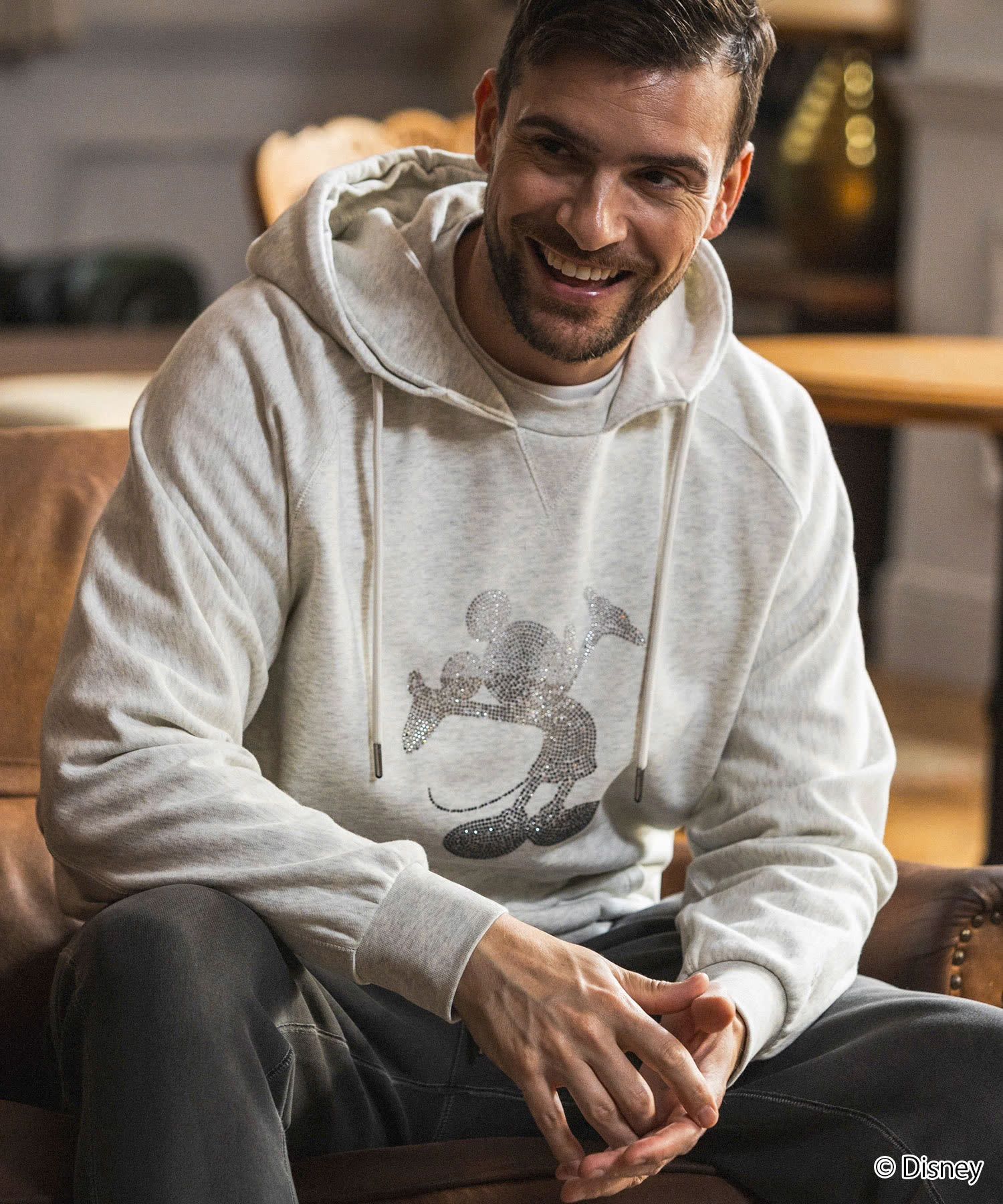 【ミッキーマウス】ラインストーンシルエットスウェットパーカー / フーディー / オートミール【USO-26117】