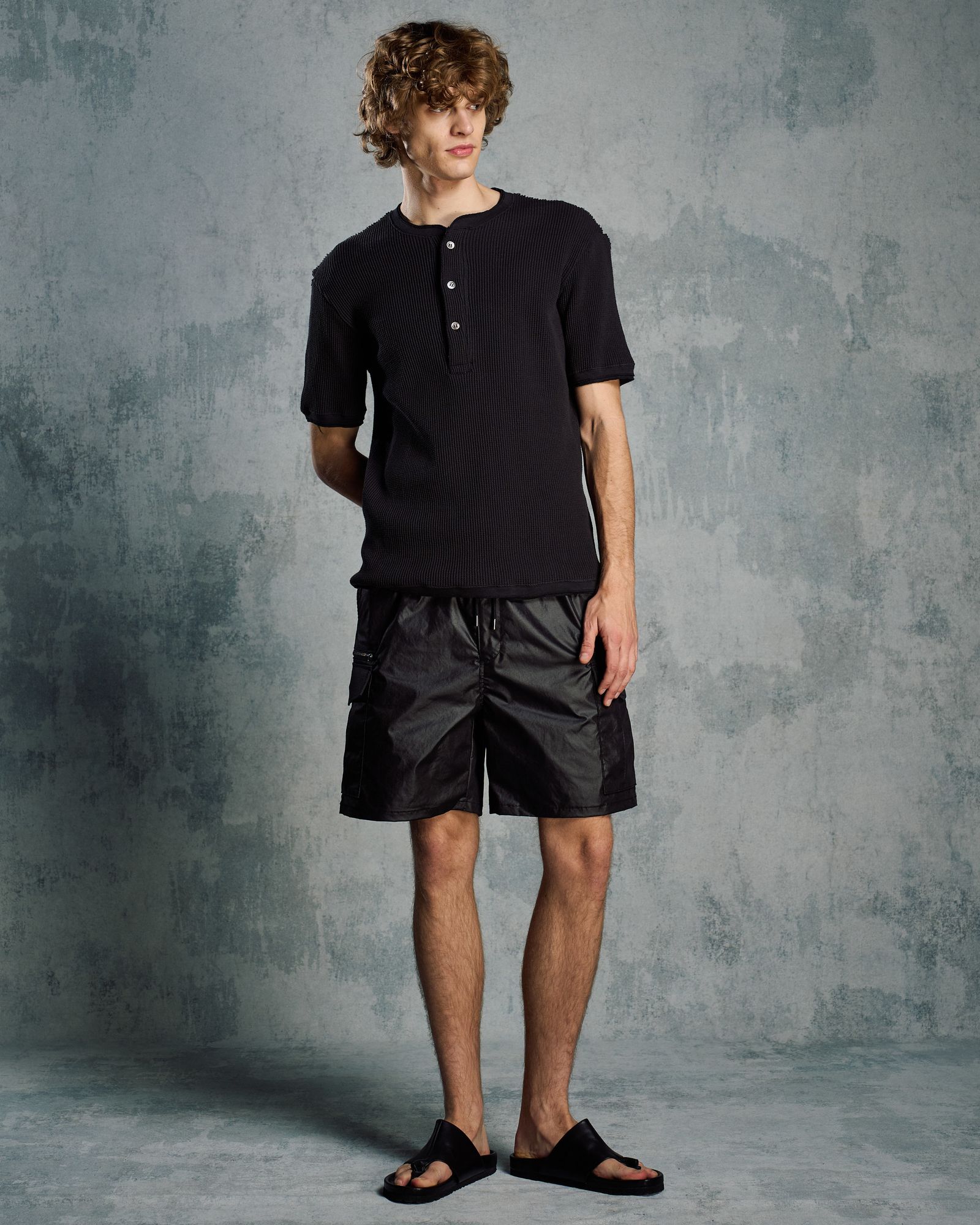 ☆先行予約☆ ワッフルヘンリーネック S/S  カットソー /  waffle henley S/S / BLACK [7131 wf19i]