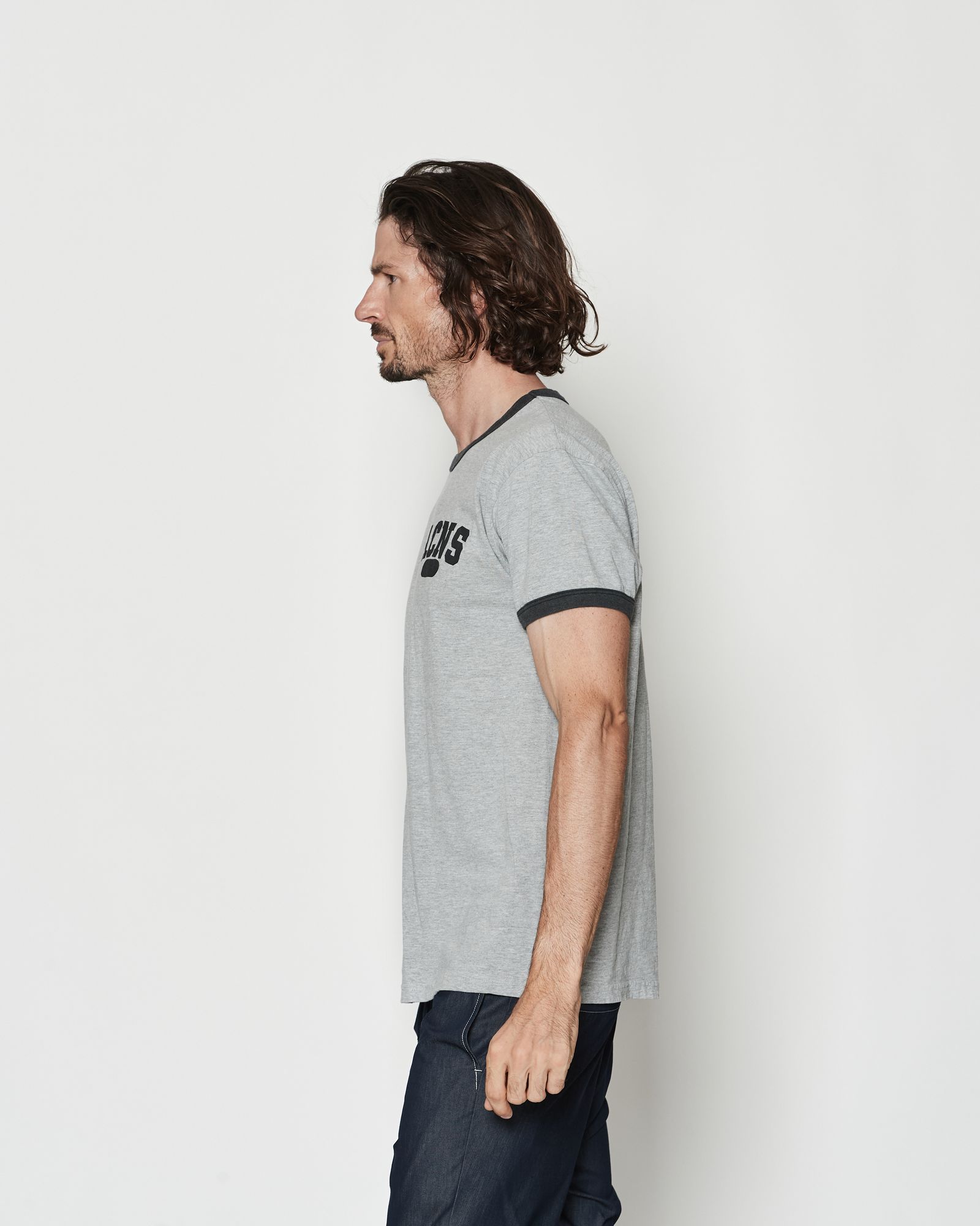 ☆先行予約☆ カレッジロゴリンガーTシャツ  / Aging College Logo Ringer Tee / GREY BLACK【CT2607】