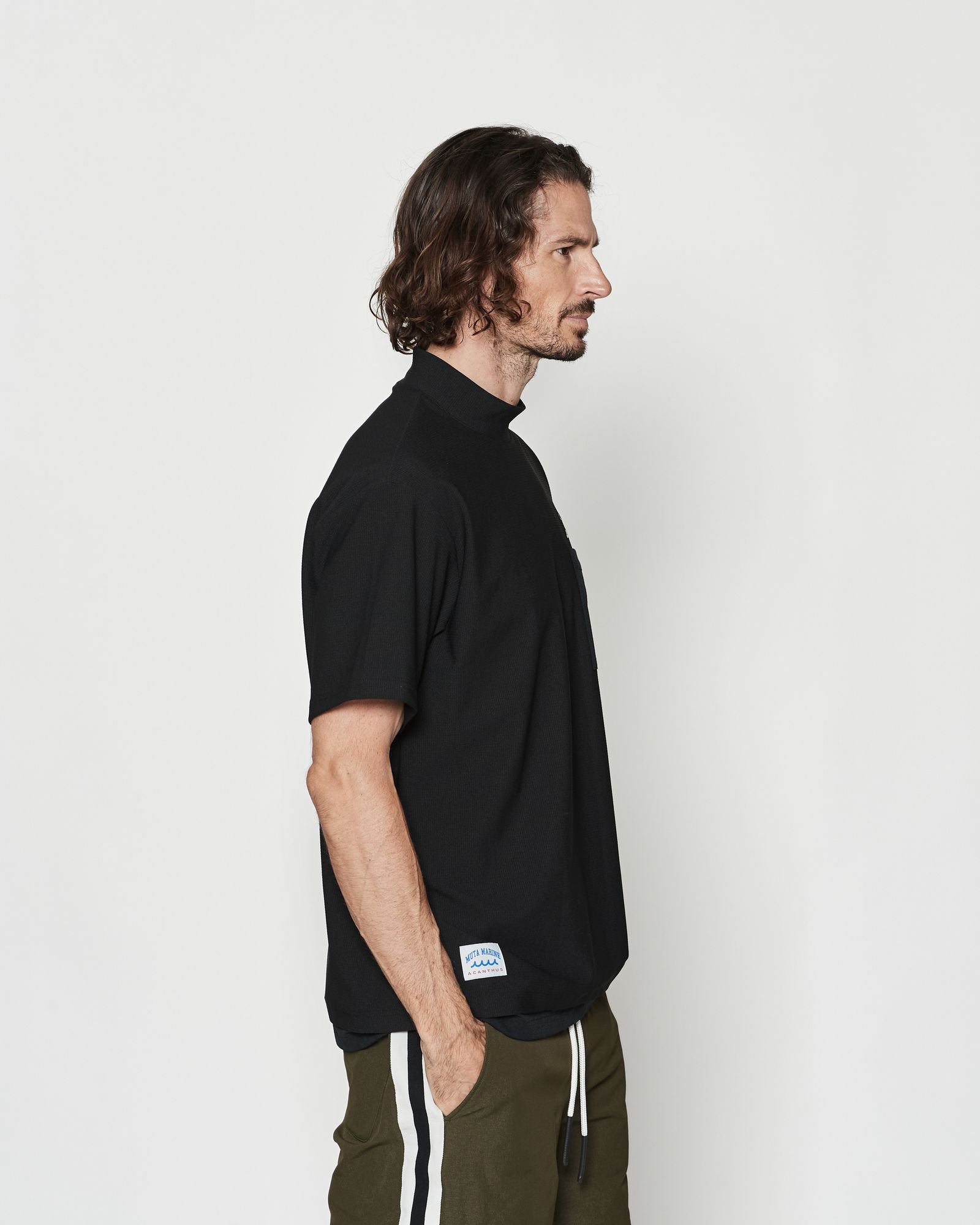 ☆先行予約☆muta MARINE × ACANTHUS  / メッシュモックネックTシャツ / Mesh Mockneck S/S Top / BLACK 【MA2618】