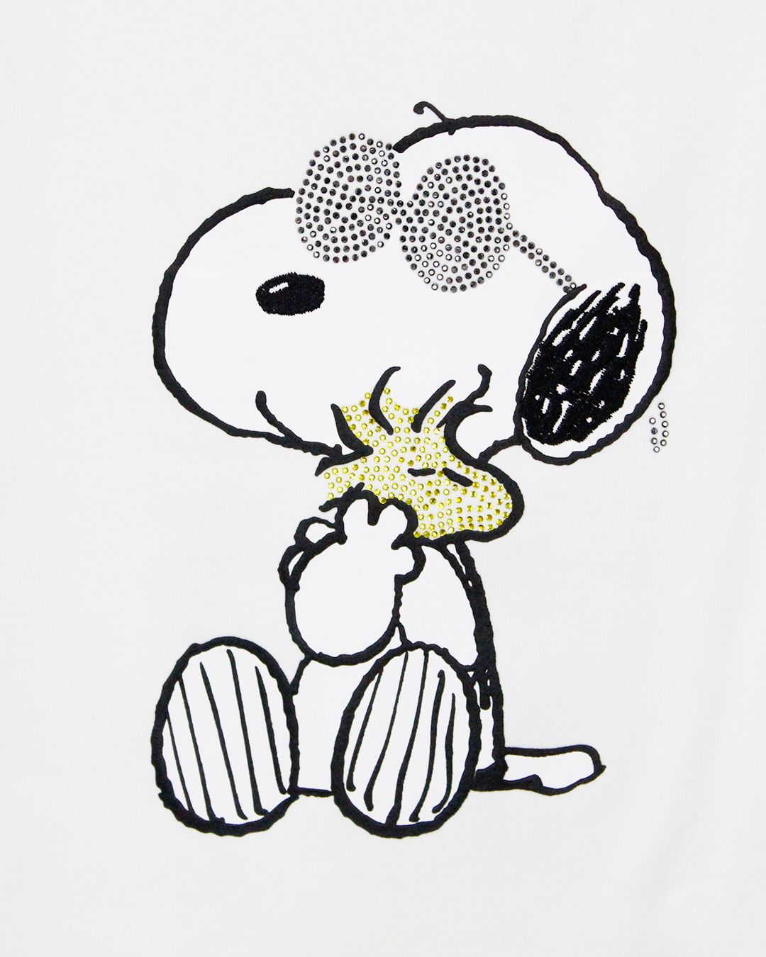 1PIU1UGUALE3 RELAX × PEANUTS / スヌーピー ラインストーン半袖Tシャツ / ホワイト【UST-26095】