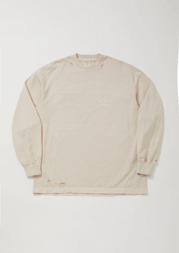 KREVA×GHOST ALMOSTBLACK / DAMEGE DYEING LONG SLEEVE T KINAKO / BEIGE [KRVGAB-C-3-3]