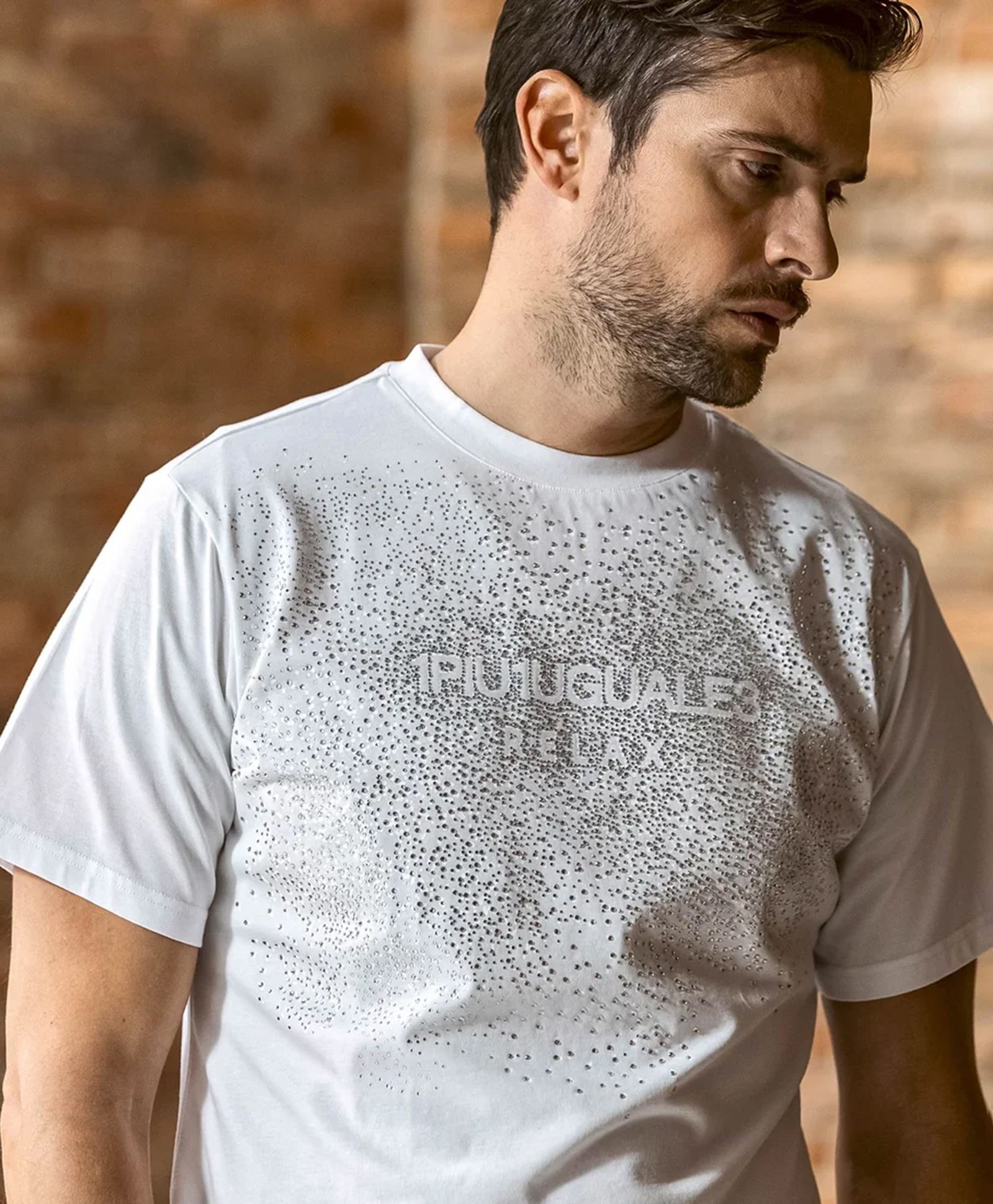 スプラッシュラインストーン半袖Tシャツ / ホワイト【UST-25125】