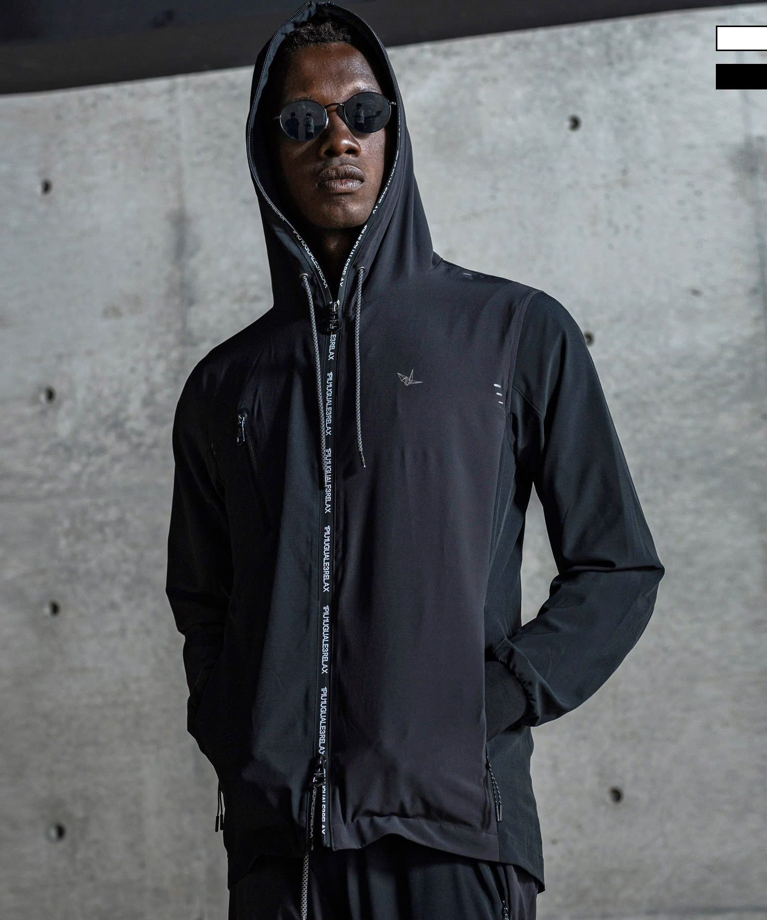 バイカラーランニングパーカー / ブラック【USO-26034】