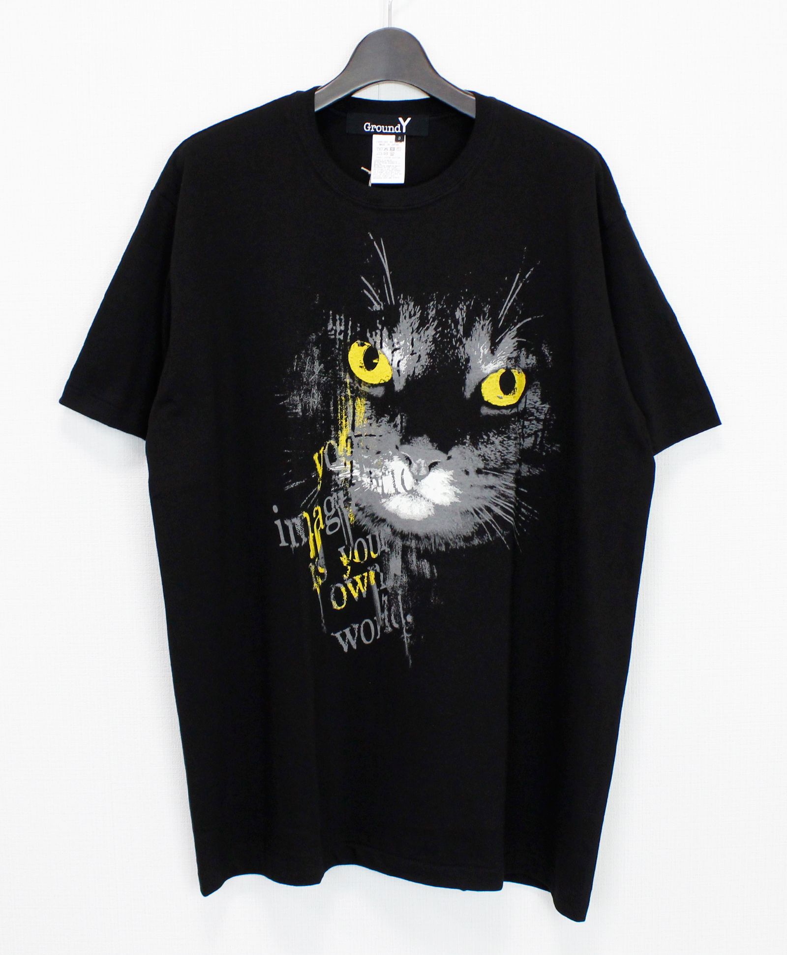 Ground Y Tシャツ カットソー Ground Y - COTTON JERSEY CAT GRAPHIC T-SHIRT / BLACK [GL-T72