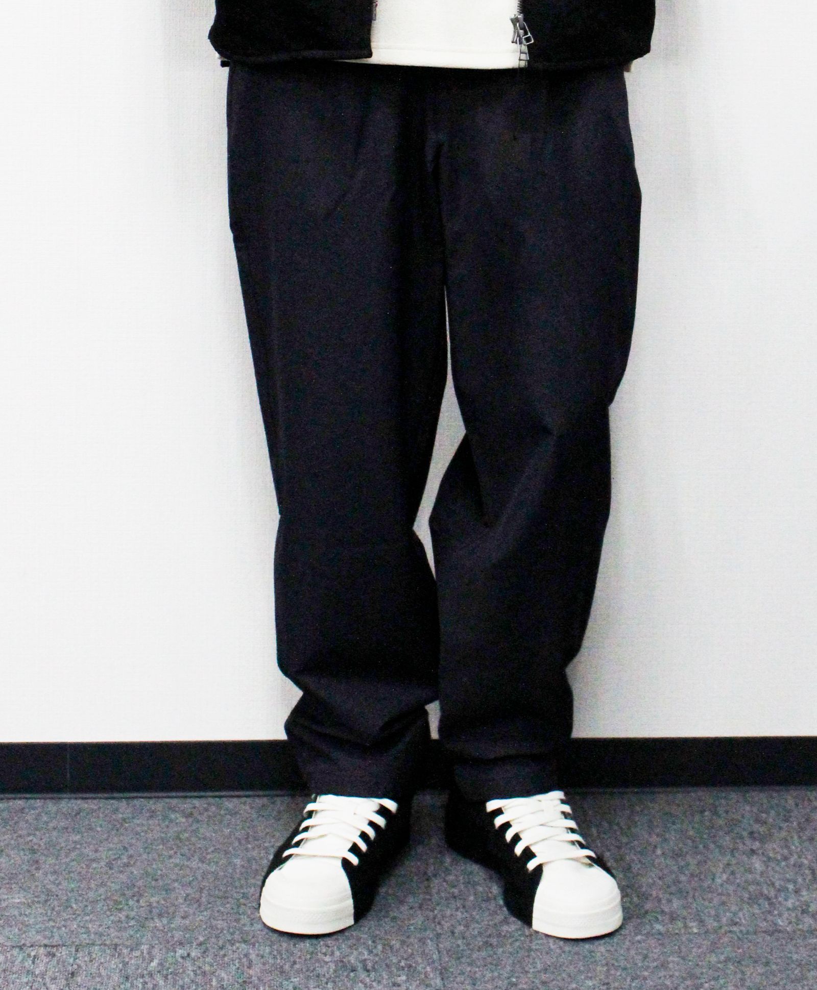 N/Peダブルクロスストレッチ ワンタックワイドパンツ / チャコールグレー [66003]