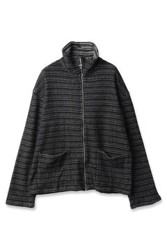 CHAIN STITCH KNIT ZIP CARDIGAN | BLACK - WHITE | ジップカーディガン