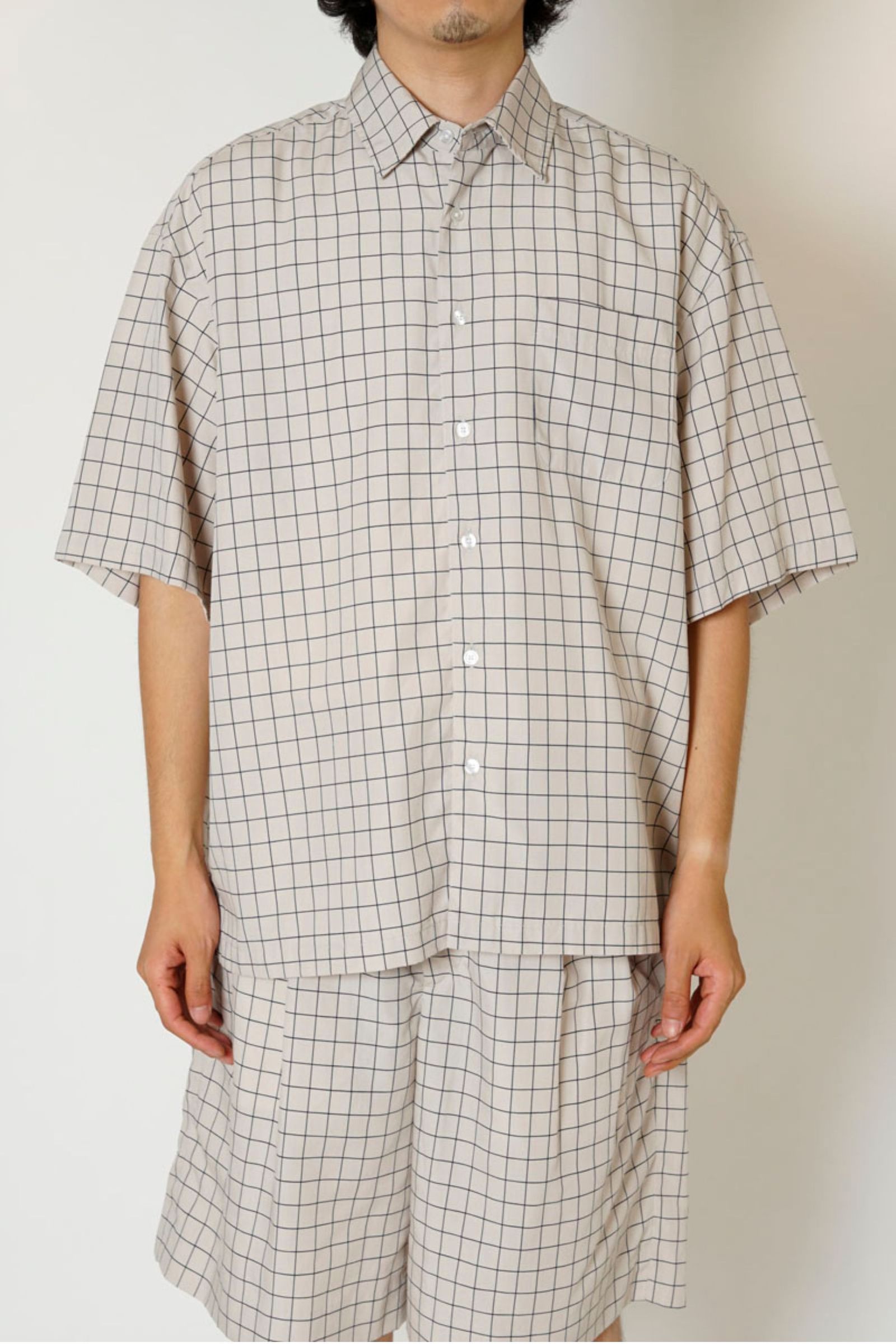 UNIVERSAL PRODUCTS - LINEN WINDOWPANE CHECK S/S SHIRT/BEIGE | NapsNote