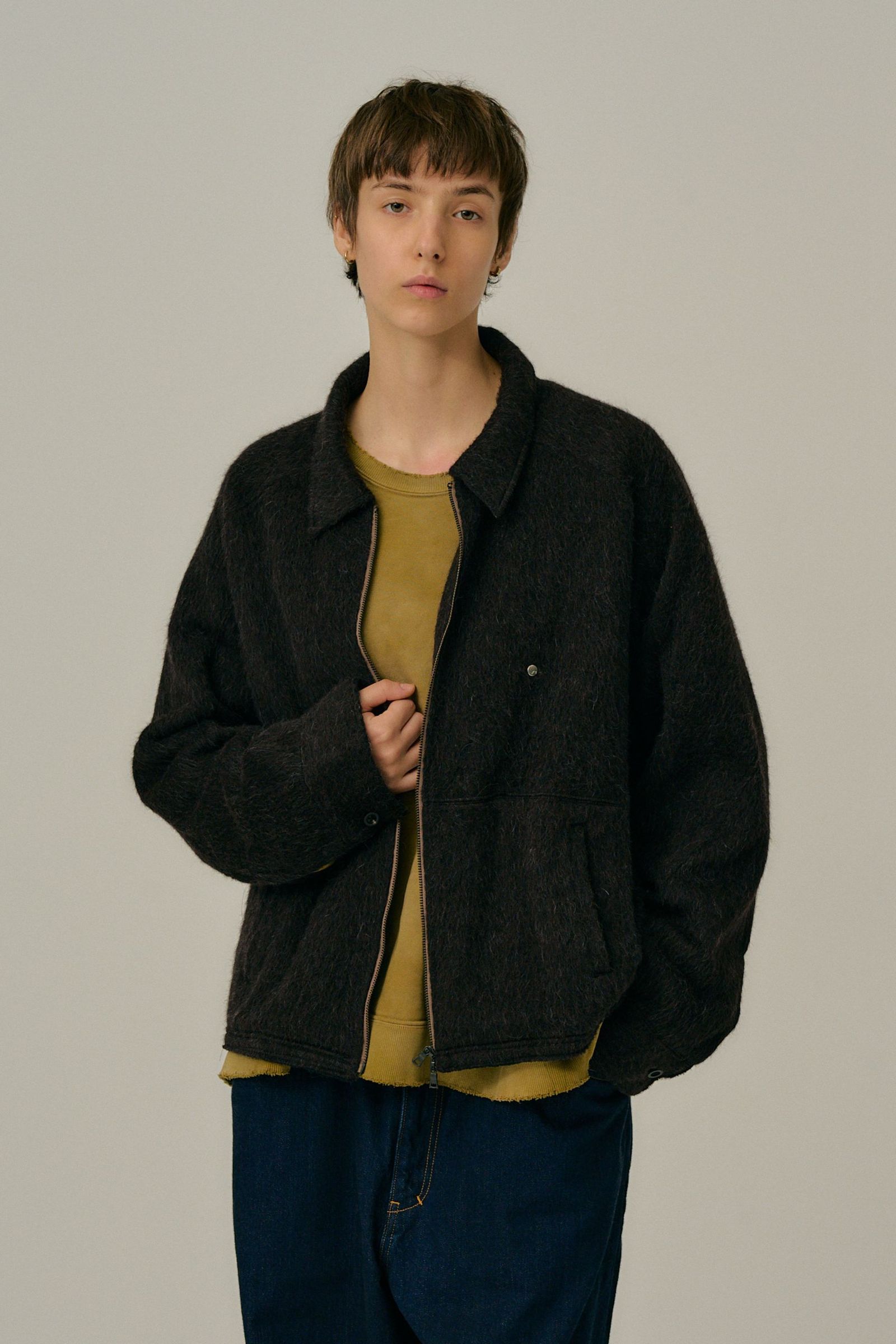 SHAGGY ZIP UP SHIRT | BROWN | ジップアップシャツ