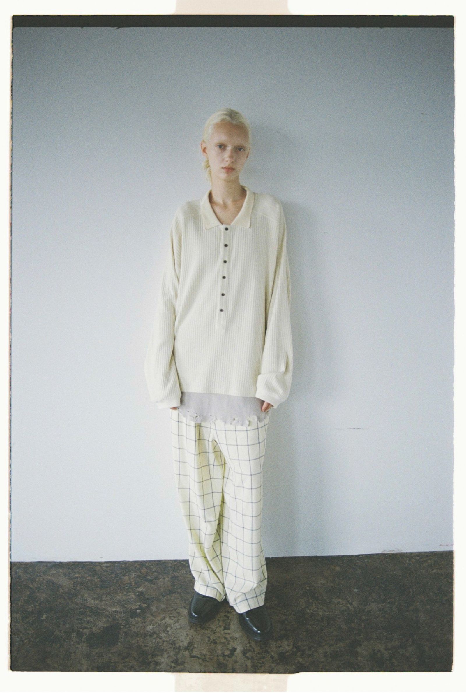 RAYON CHECK SLACKS/CREAM