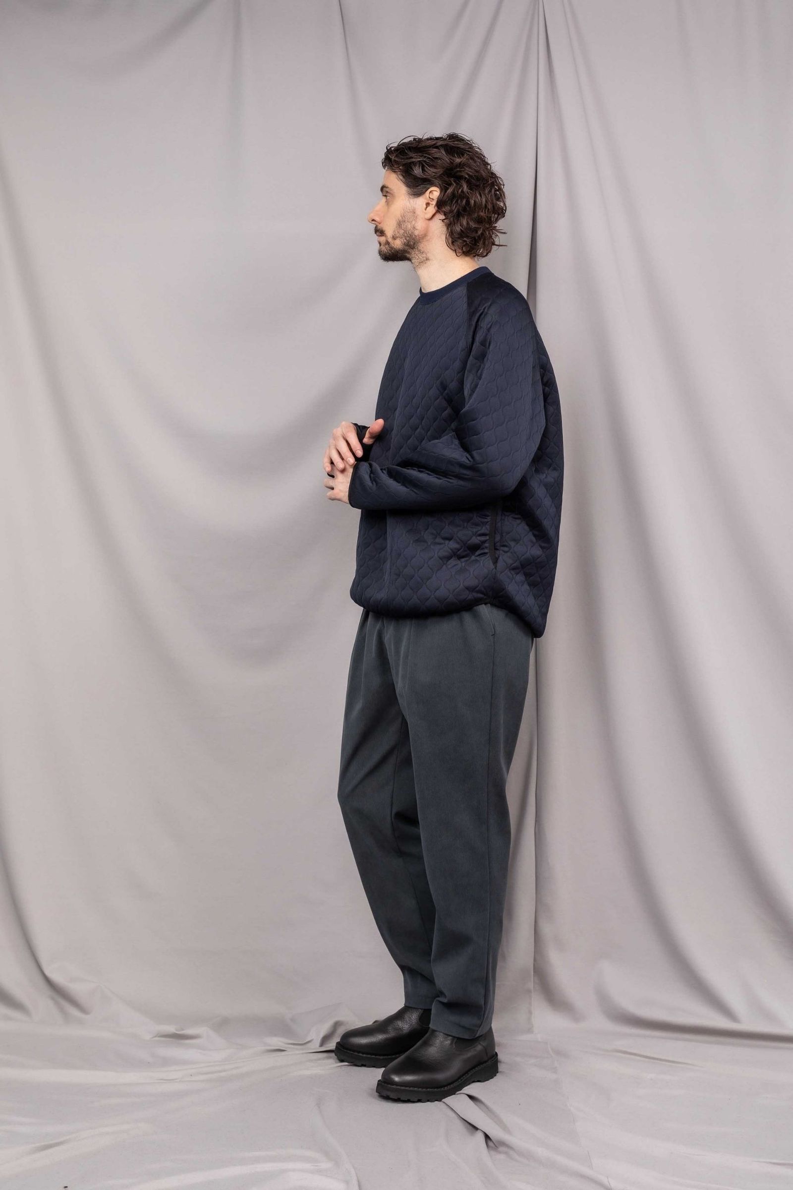 TRICOT CORDUROY TAPERED PANTS/BLACK