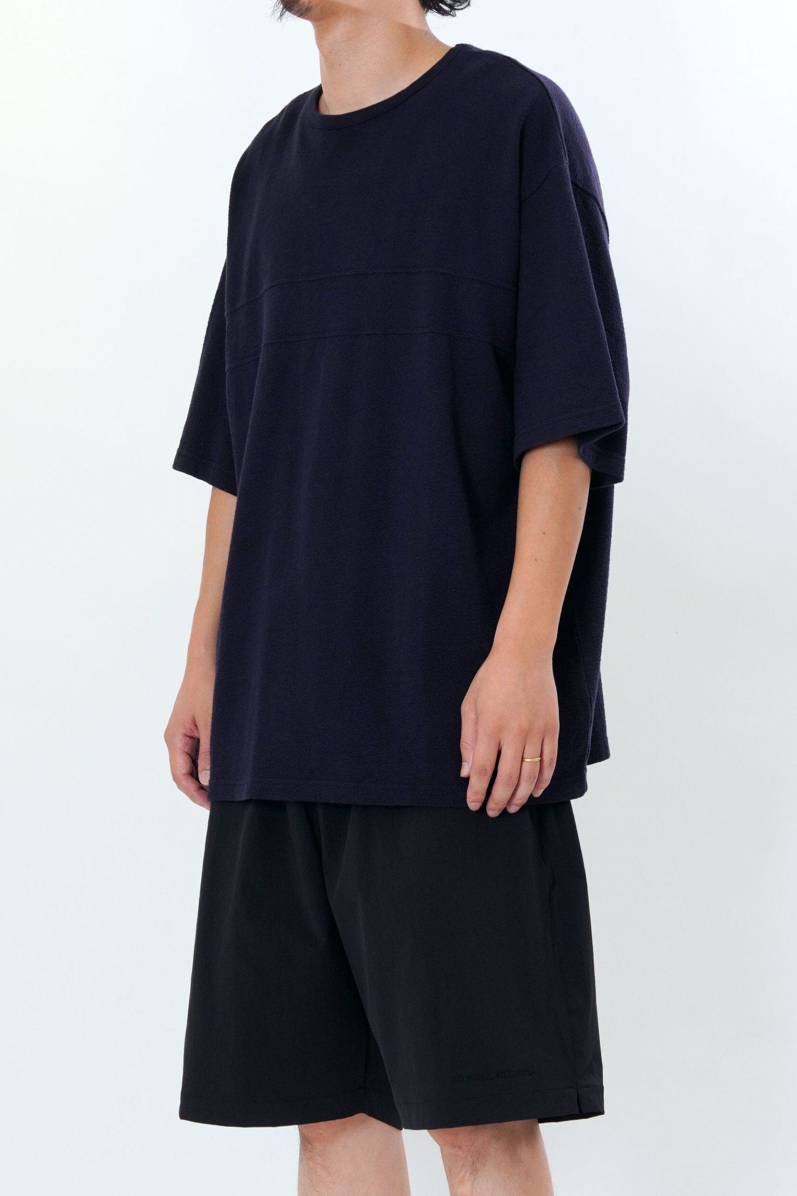 [ラスト1点] CREPE WEAVE S/S PANEL T-SHITRS | NAVY | カットソー