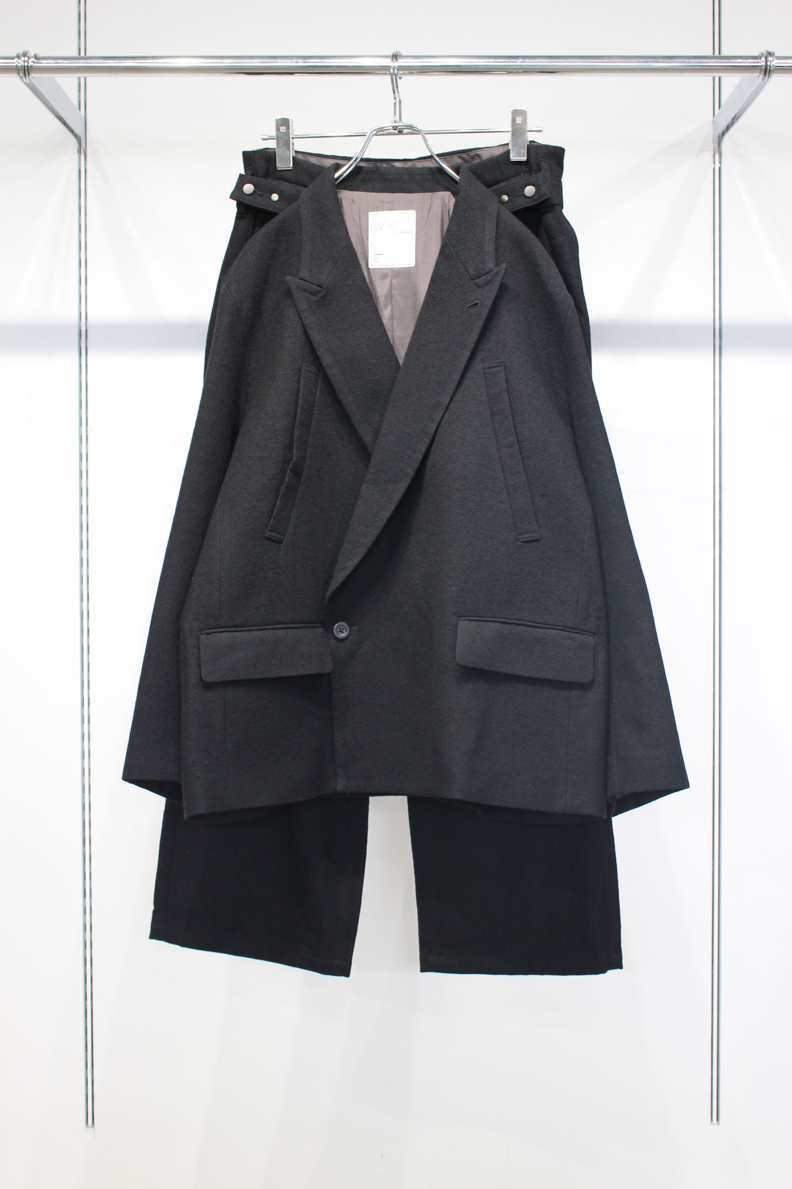 DOUBLE TAILORED JACKET | WOOL BELTED WIDE SLACKS | BLACK | セットアップ