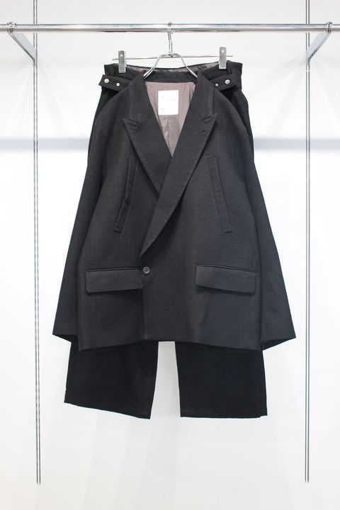 DOUBLE TAILORED JACKET | WOOL BELTED WIDE SLACKS | BLACK | セットアップ