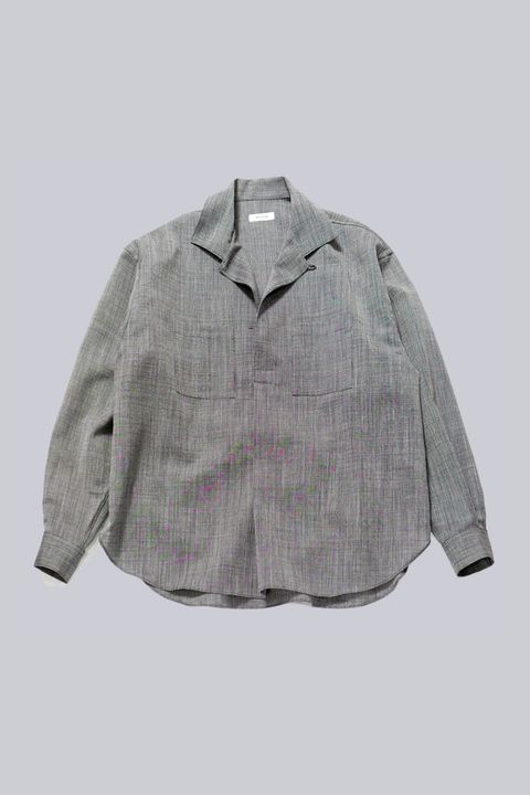 WOOL END-ON-END SUITING DEADSTOCK FABRIC SKIPPER SHIRT | BLACK | スキッパーシャツ