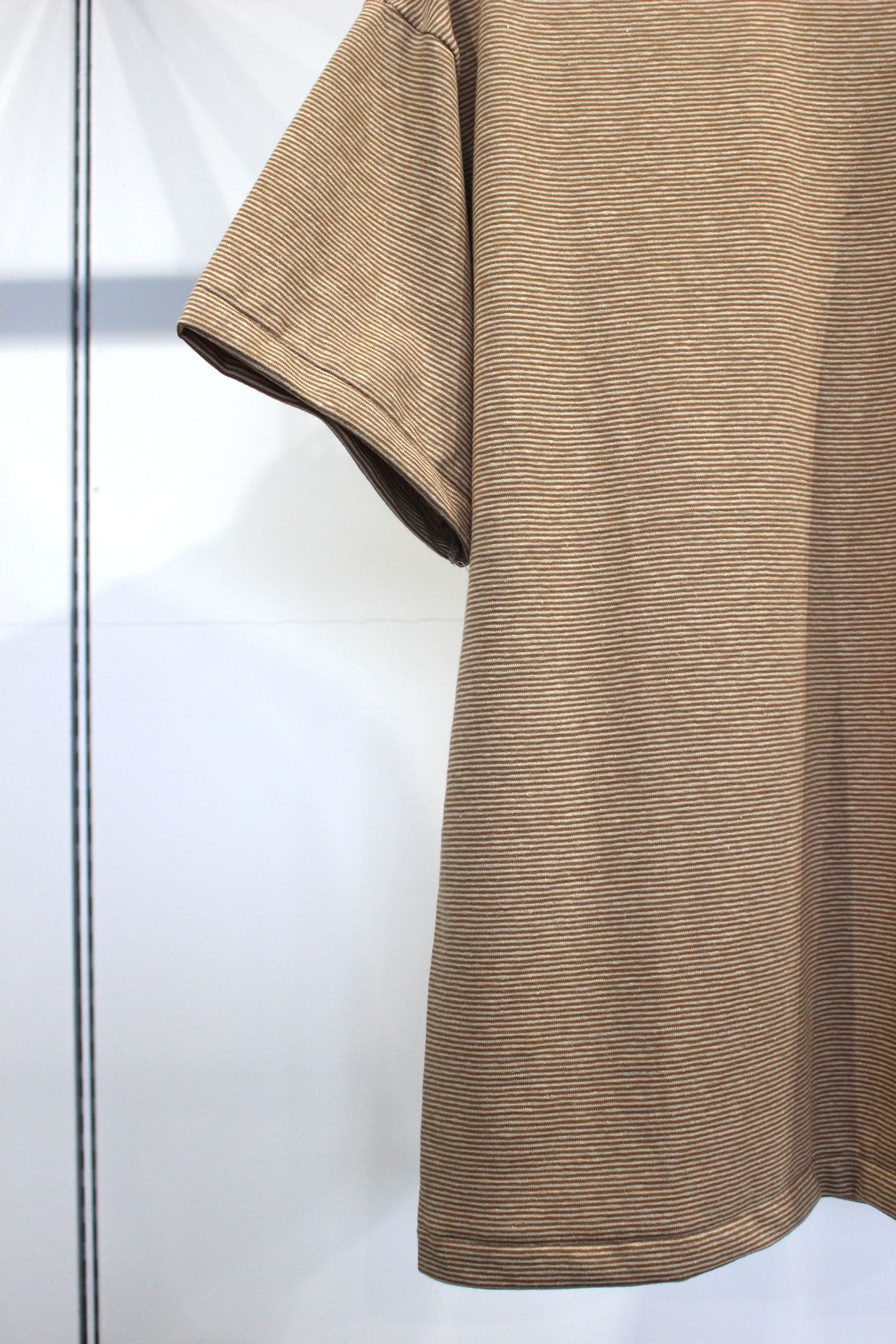 COTTON HEMP BORDER POCKET TEE/BROWN