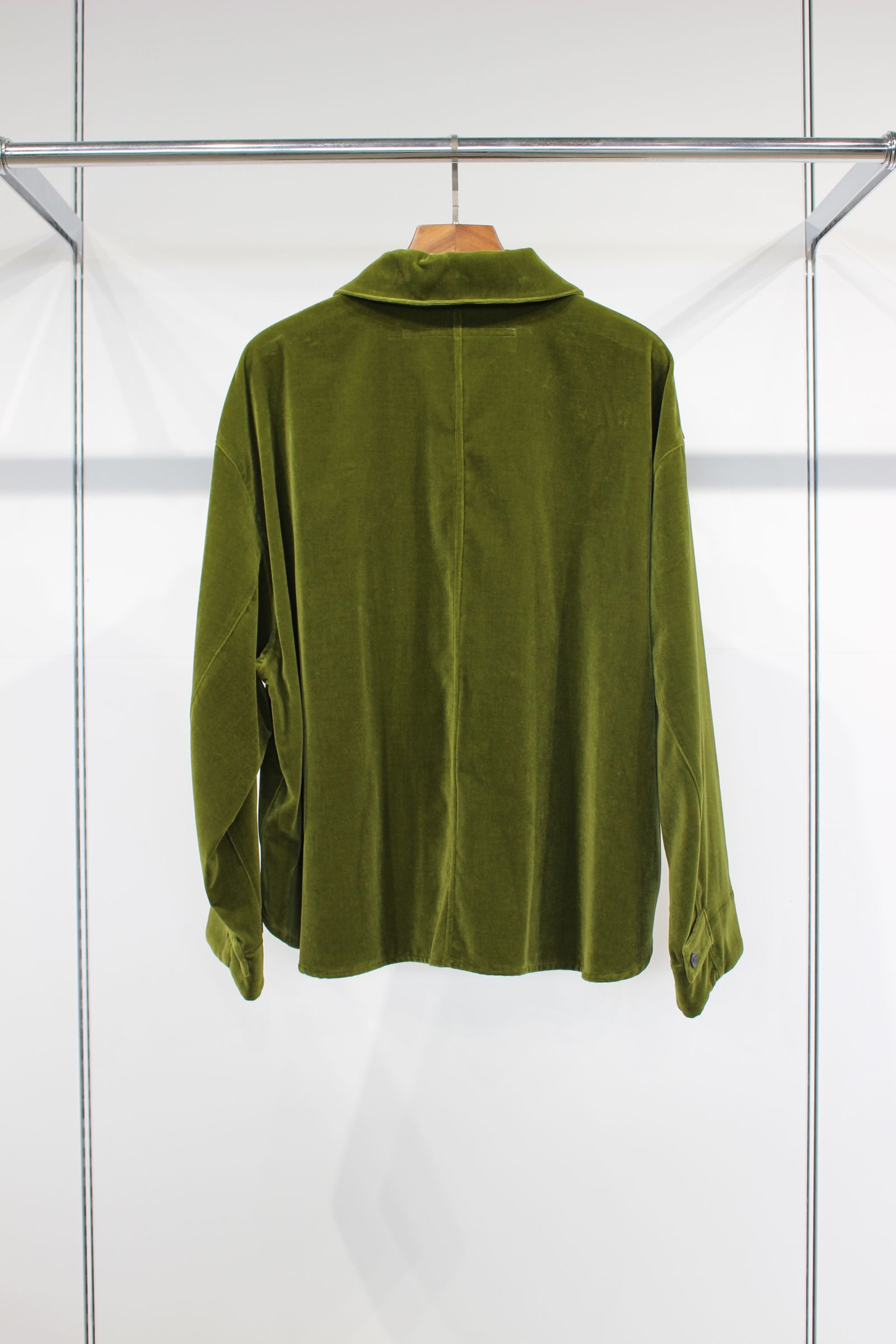 VELVET USED FINISH OVERSIZE SHIRT JACKET/GREEN