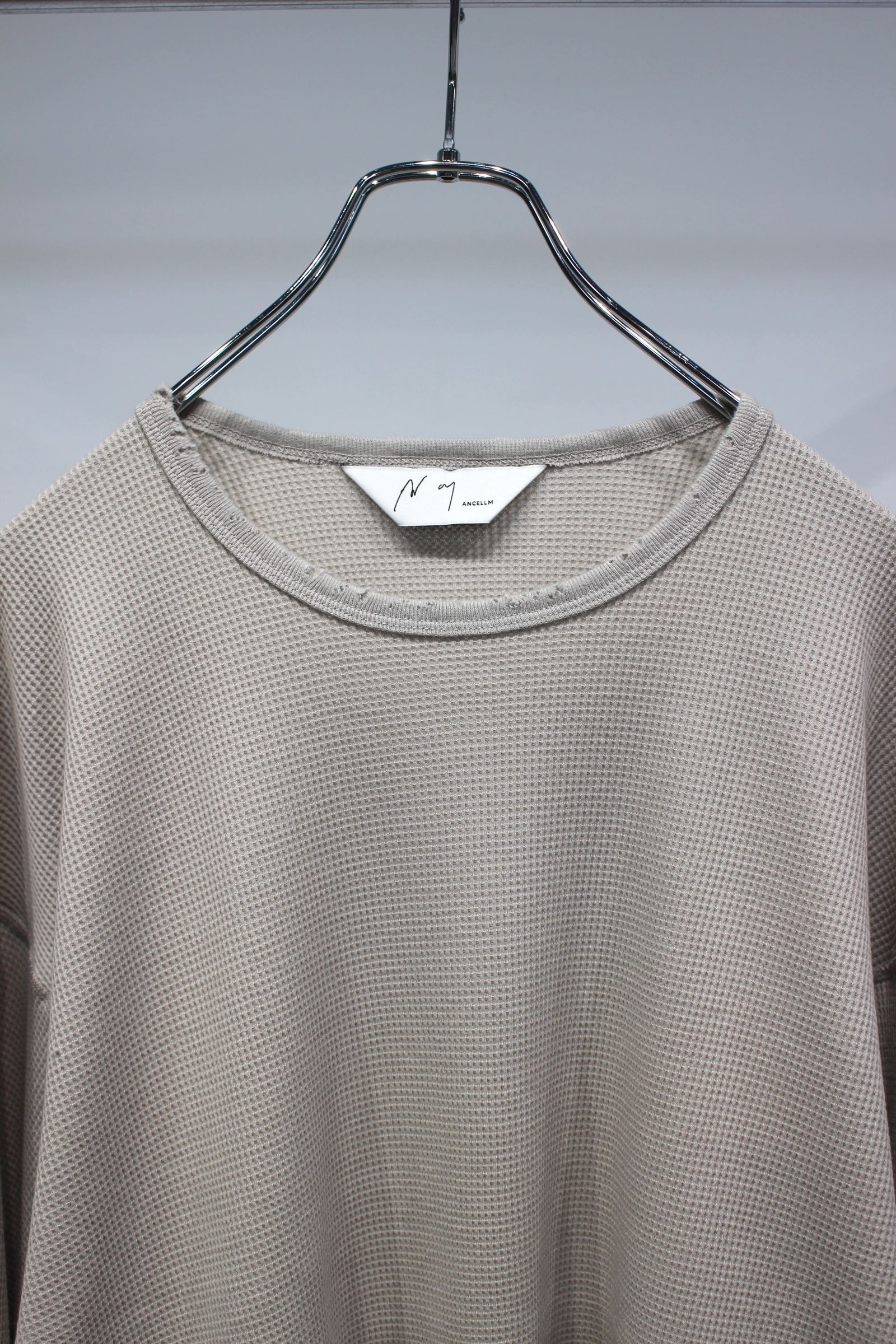 ANCELLM - DAMAGE WAFFLE CREW LS T-SHIRT | GREIGE | ダメージ