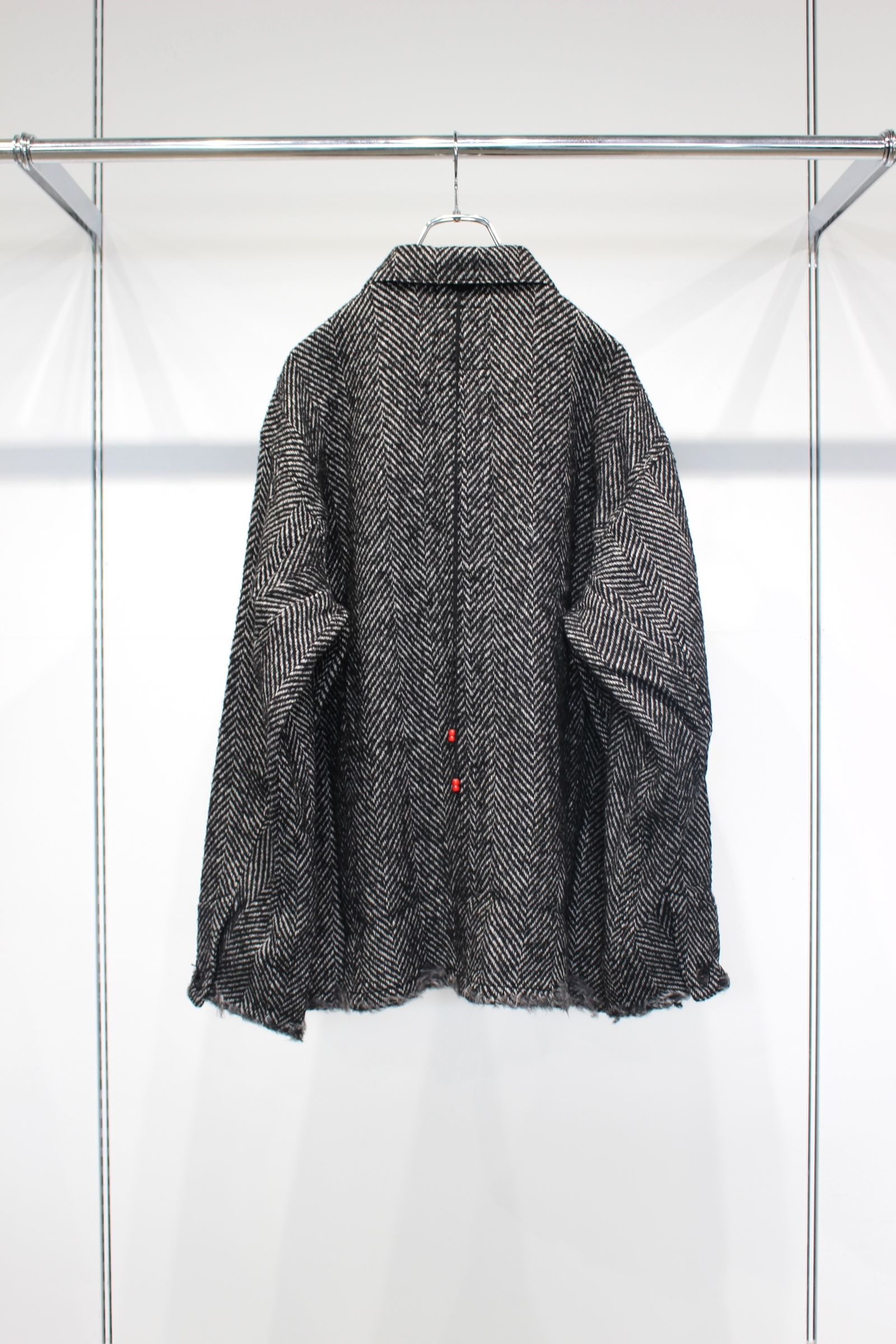 DAMAGE WOOL HERRINGBONE COVER ALL | WHITE×BLACK | カバーオール
