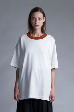 TIGHT-SLITCHED KNITTED FABRIC RINGER S/S TEE/ORANGE
