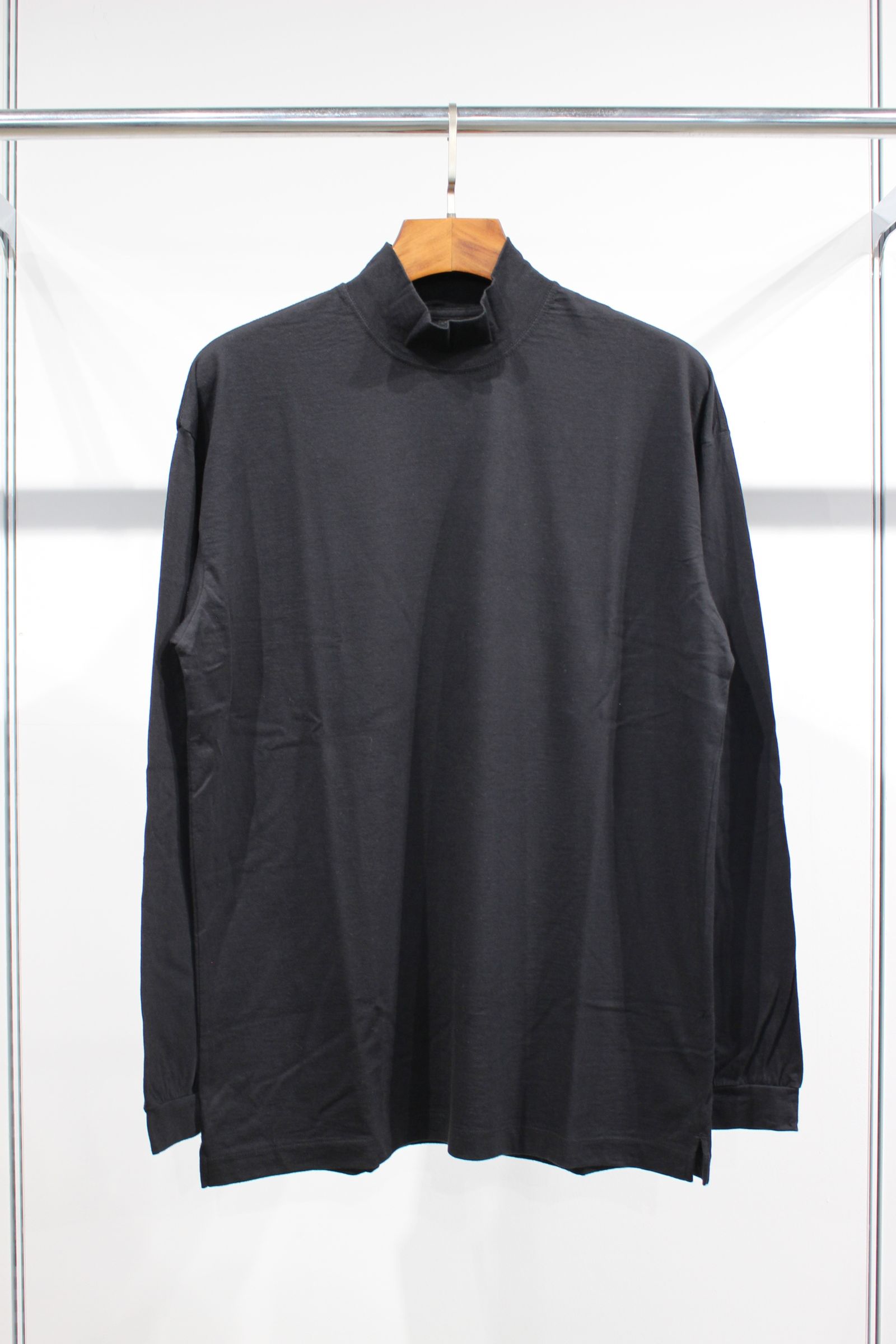 CASHMERE BLENDED MOCK NECK L/S TEE/BLACK