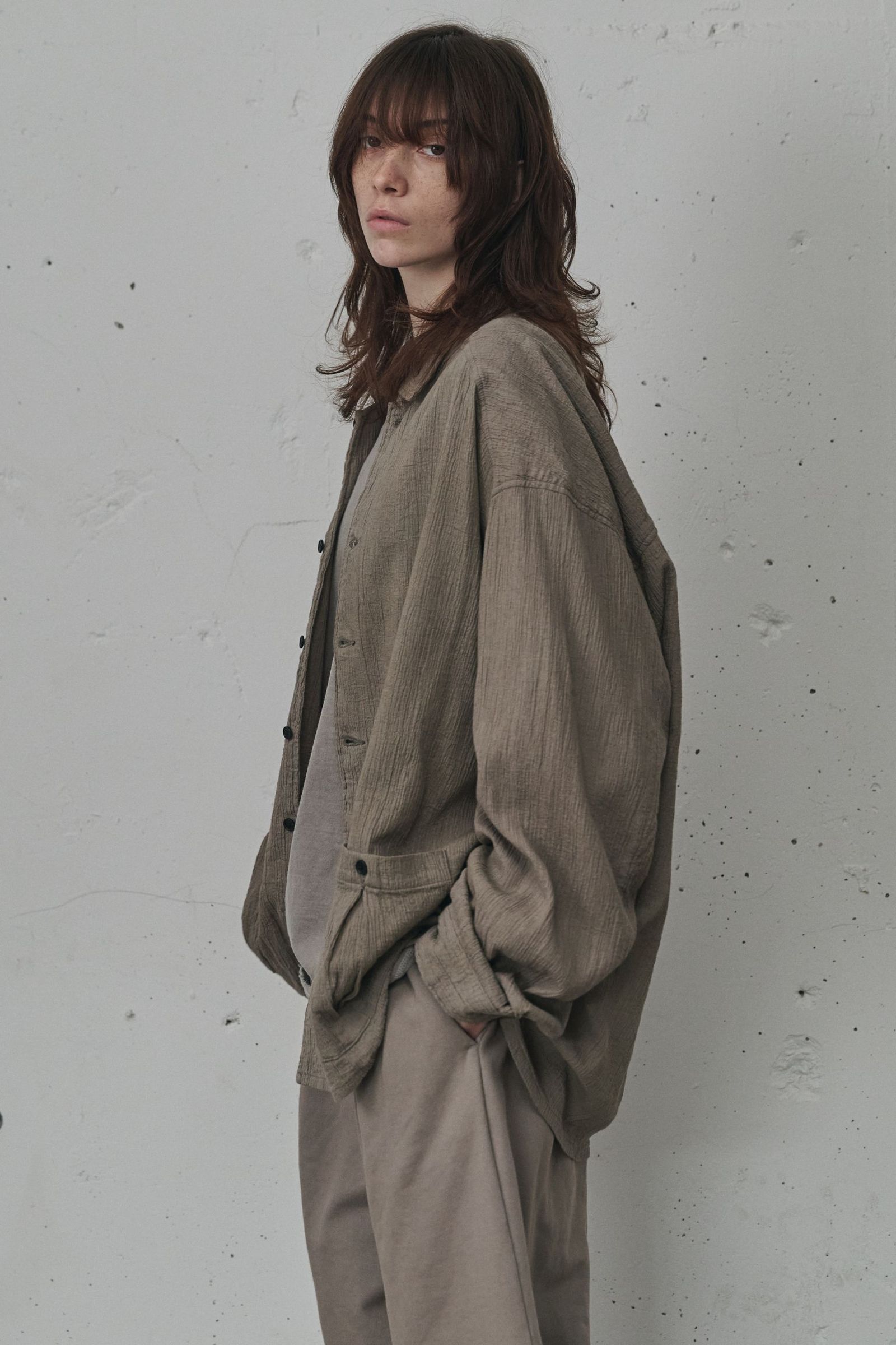 [ラスト1点] CREPE SHIRT JACKET | GREIGE | シャツジャケット