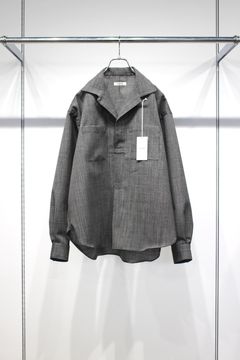 WOOL END-ON-END SUITING DEADSTOCK FABRIC SKIPPER SHIRT | BLACK | スキッパーシャツ