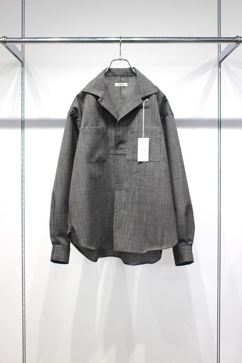 WOOL END-ON-END SUITING DEADSTOCK FABRIC SKIPPER SHIRT | BLACK | スキッパーシャツ