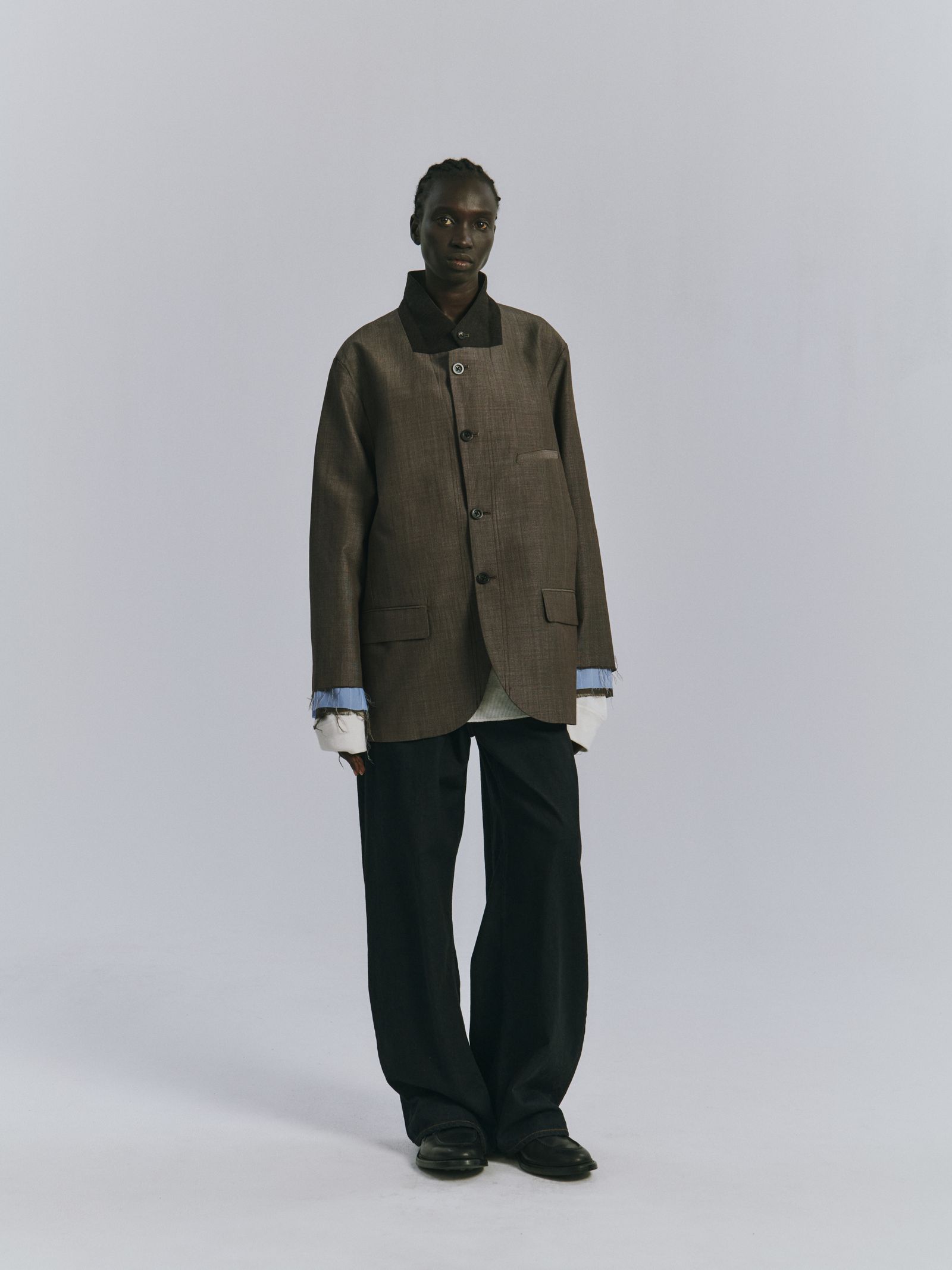 LAYERED TAILORED JACKET | HAKEME WIDE SLACKS | BROWN | セットアップ