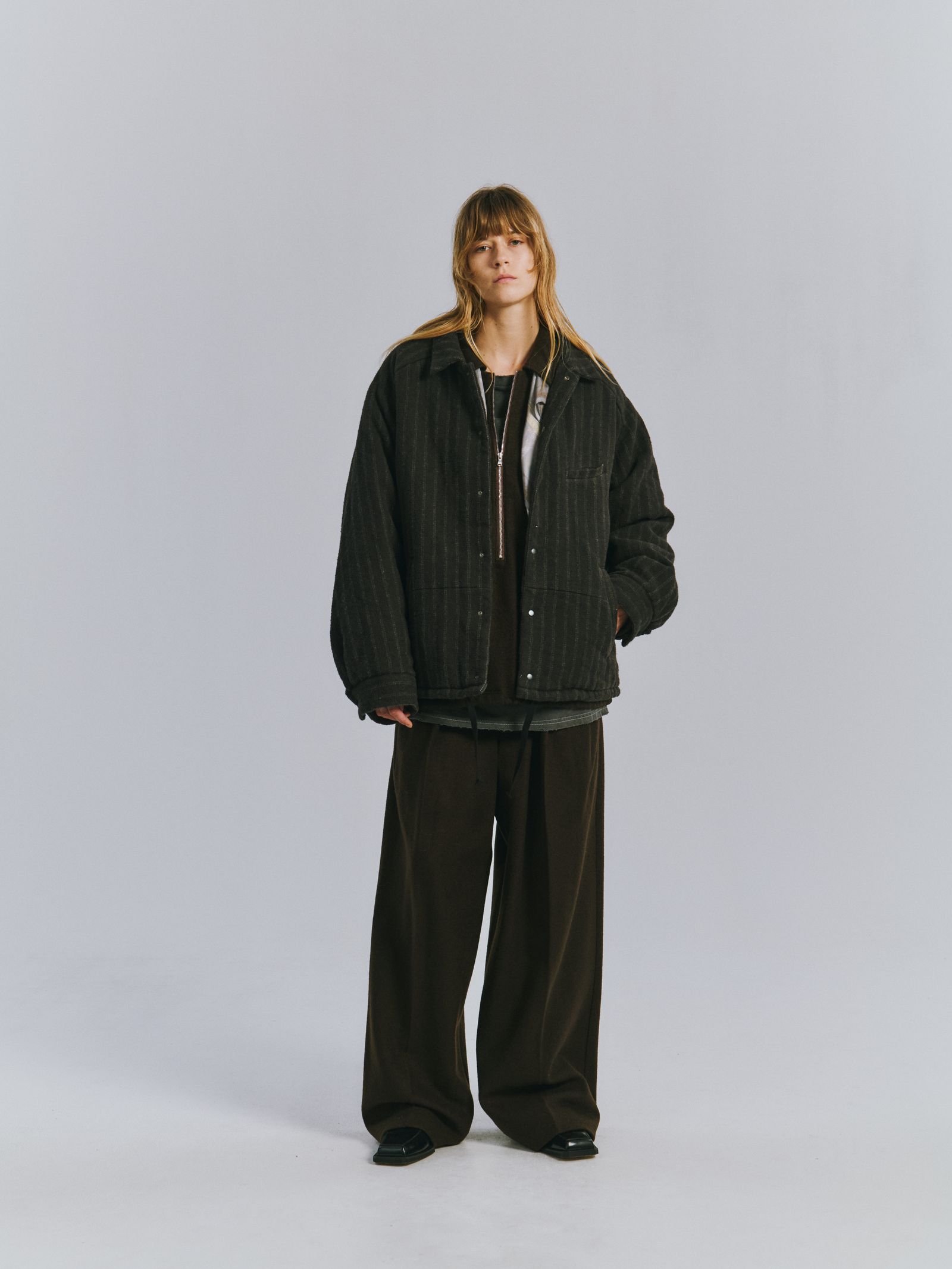 WOOL CUT WIDE TUCK SLACKS | D.BROWN | スラックス