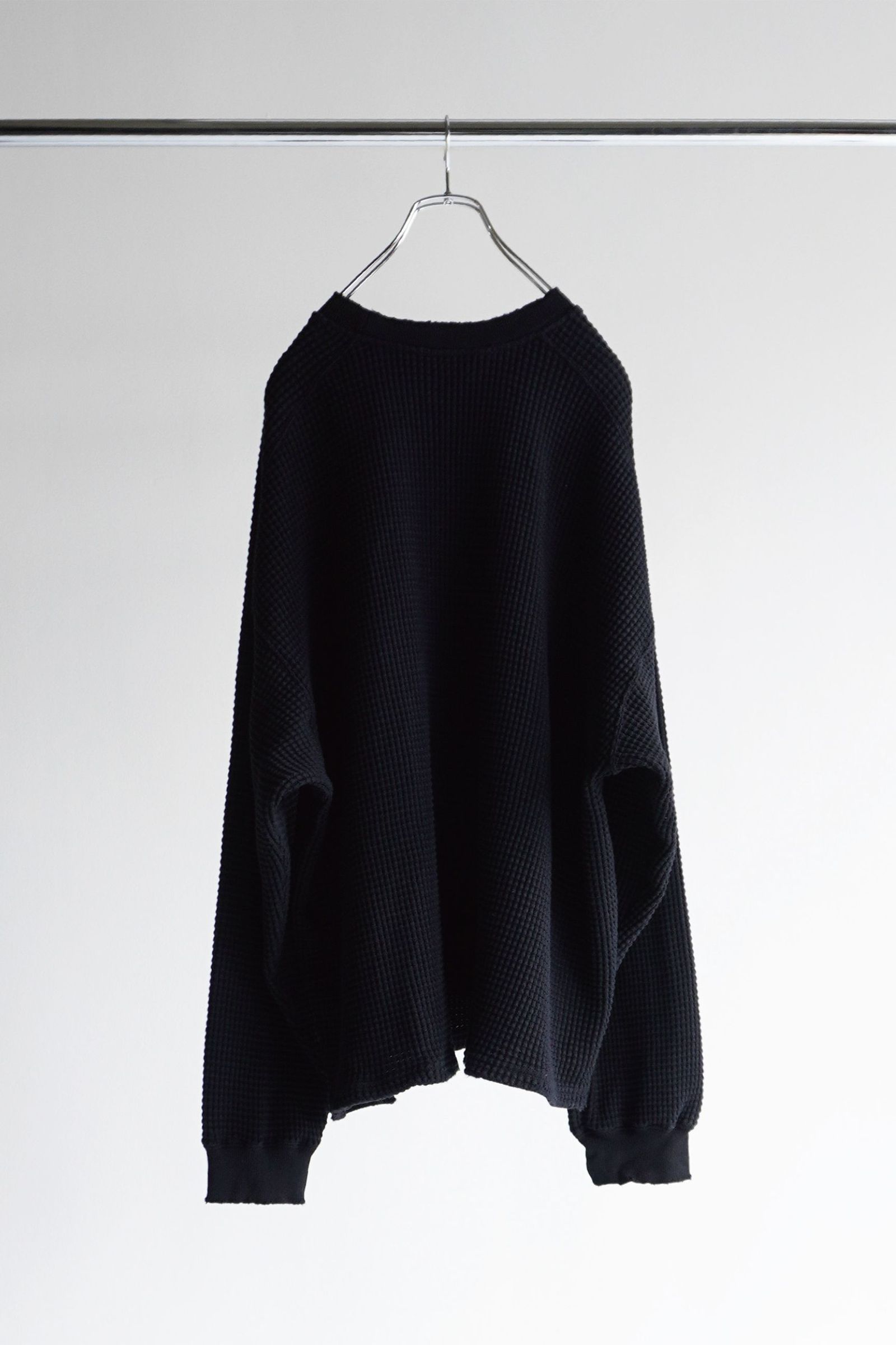 ANCELLM - DAMAGE HEAVY WAFFLE OVERSIZED LS T-SHIRT/BLACK | NapsNote