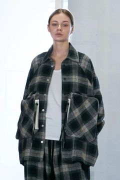 COTTON TWEED CHECK RAGLAN OVERSIZE SHIRT | GRAY | シャツアウター