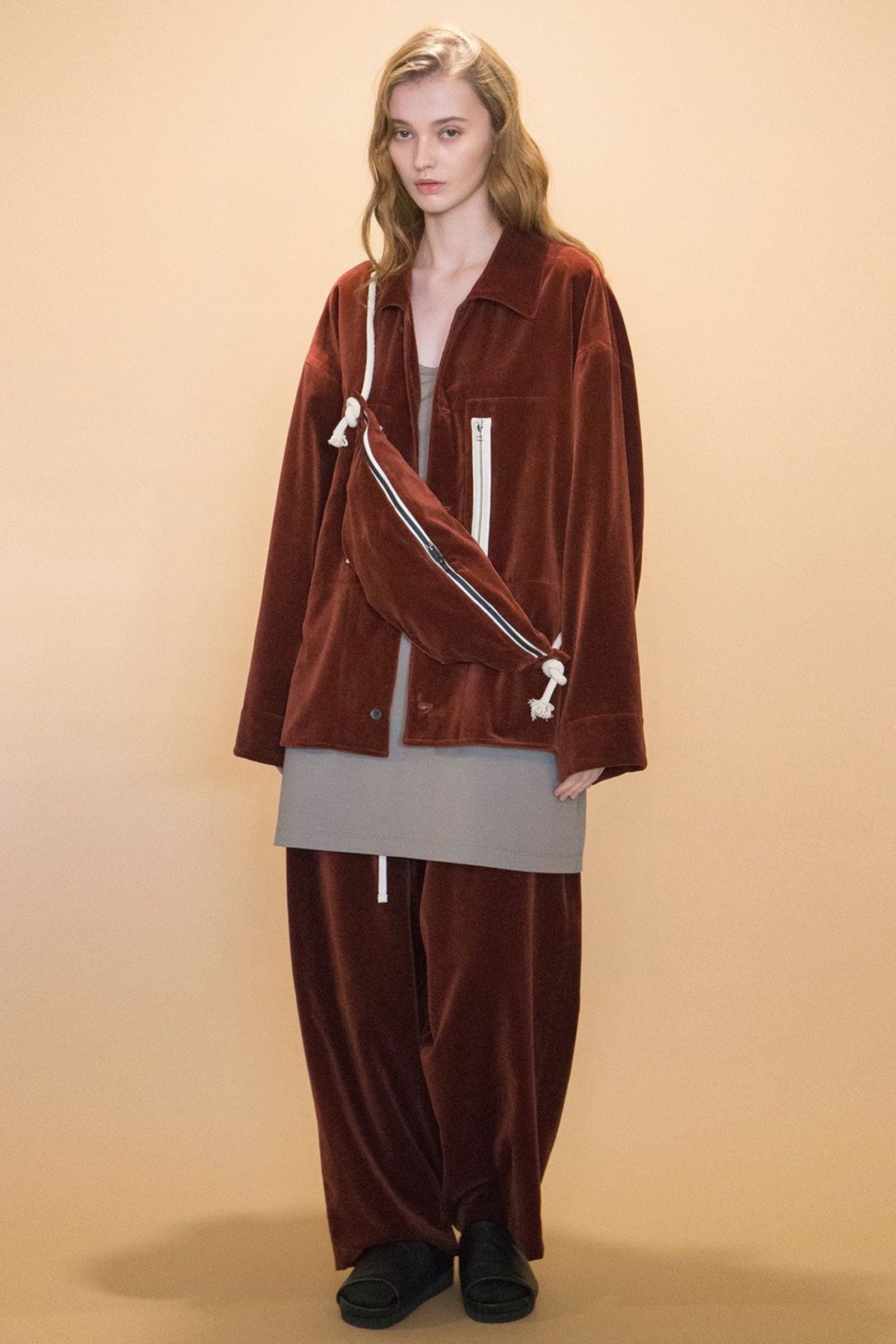 VELVET USED FINISH OVERSIZE SHIRT JACKET/ENJI