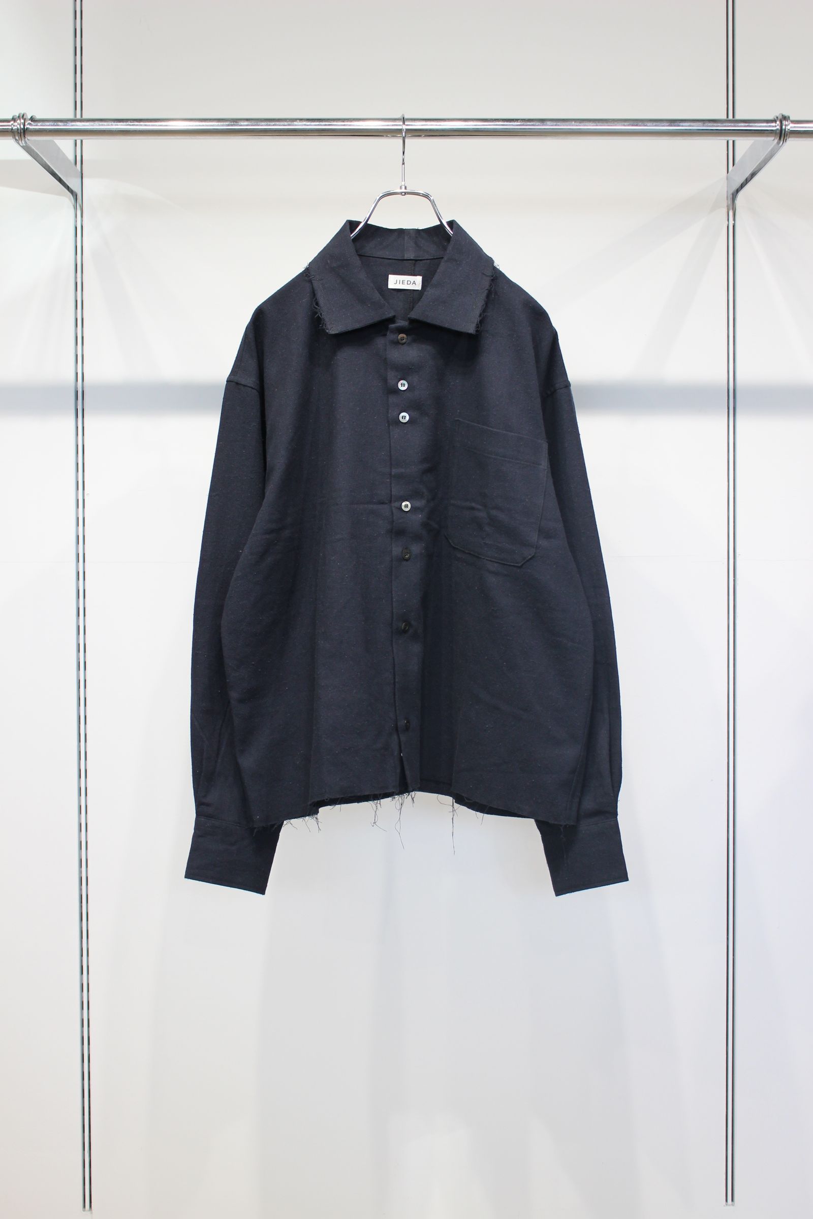 COTTON SILK CUT-OFF SHORT SHIRT | BLACK | ショートシャツ