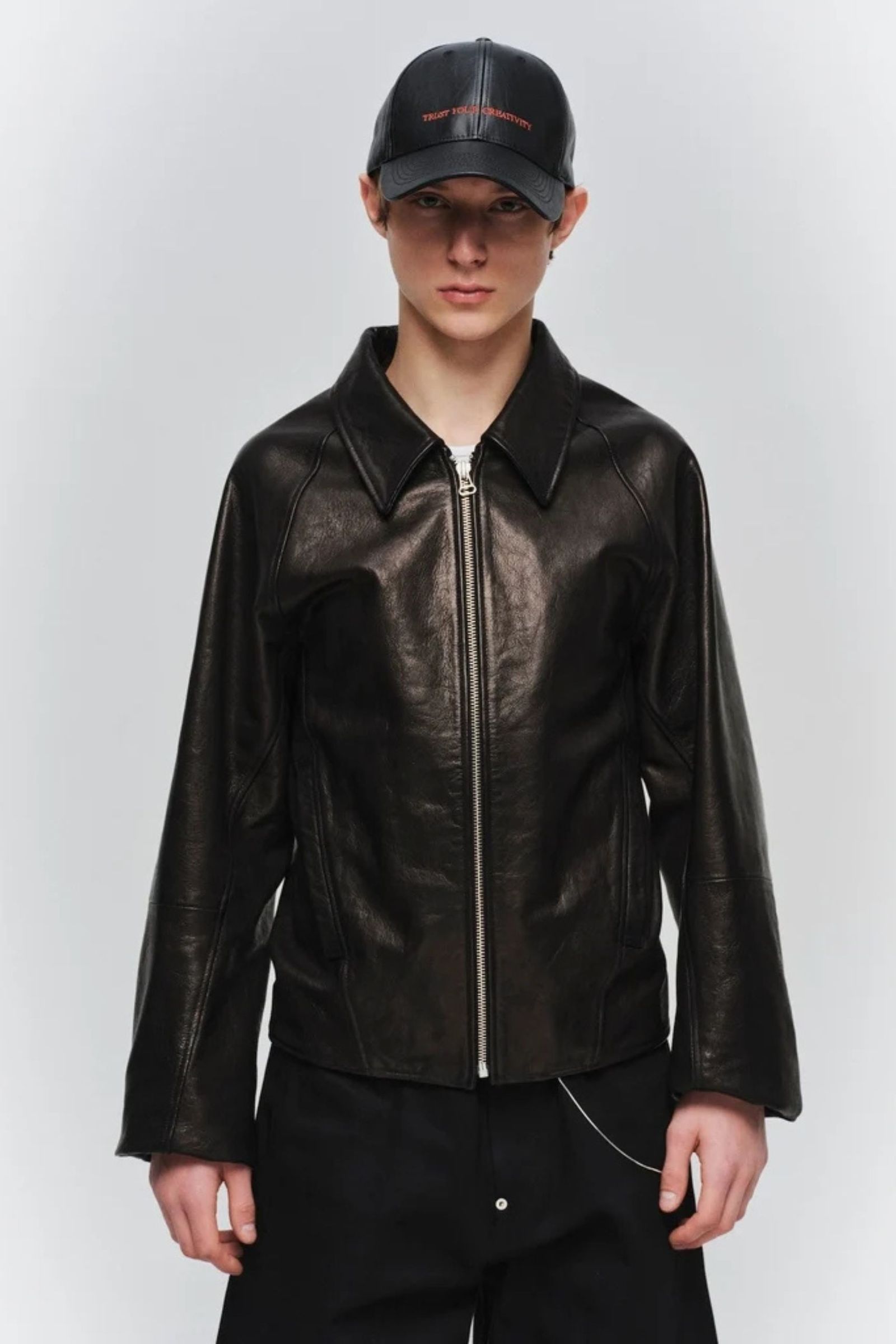DRAPING LEATHER JACKET | BLACK | レザージャケット