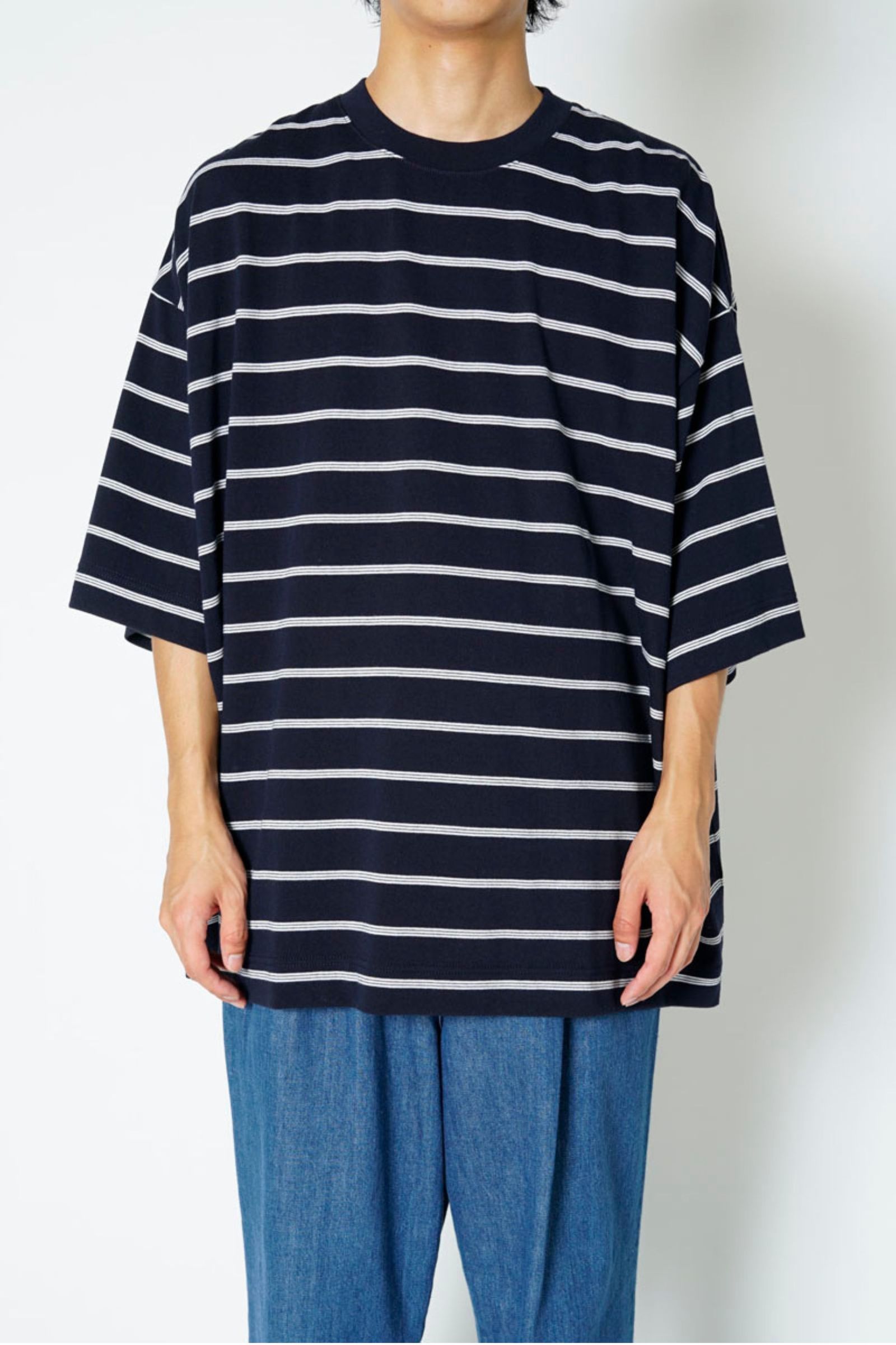 BORDER WIDE S/S TEE/D.NAVY