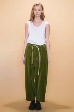 VELVET USED FINISH EASY WIDE PANTS/GREEN