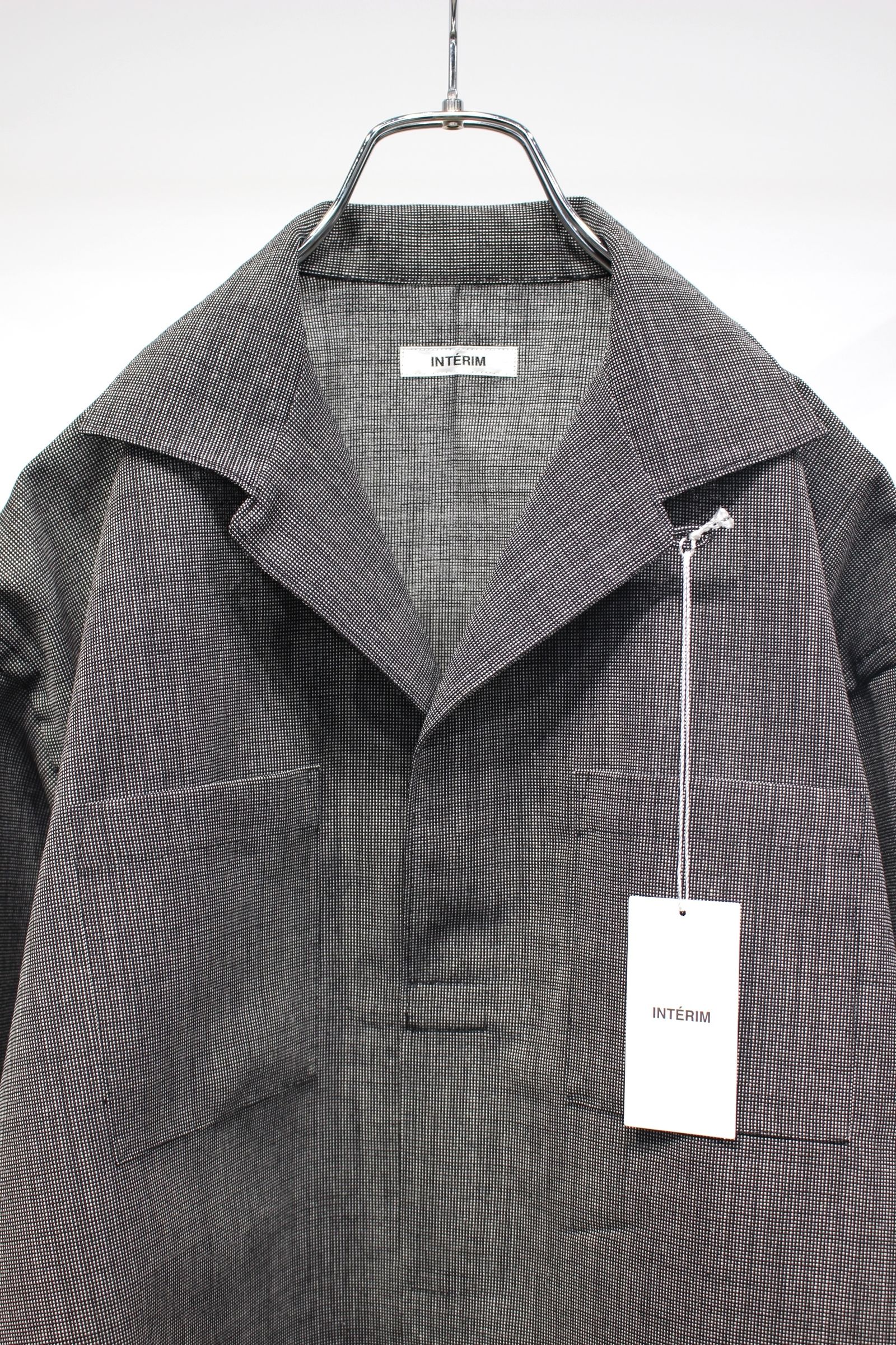 WOOL END-ON-END SUITING DEADSTOCK FABRIC SKIPPER SHIRT | BLACK | スキッパーシャツ