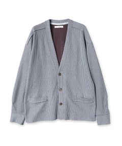 TUCK CORD WAFFLE CARDIGAN/カーディガン/サックス・バーガンディ