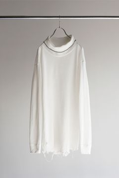 DAMAGE WAFFLE CREW HI-NECK LS T-SHIRT/WHITE