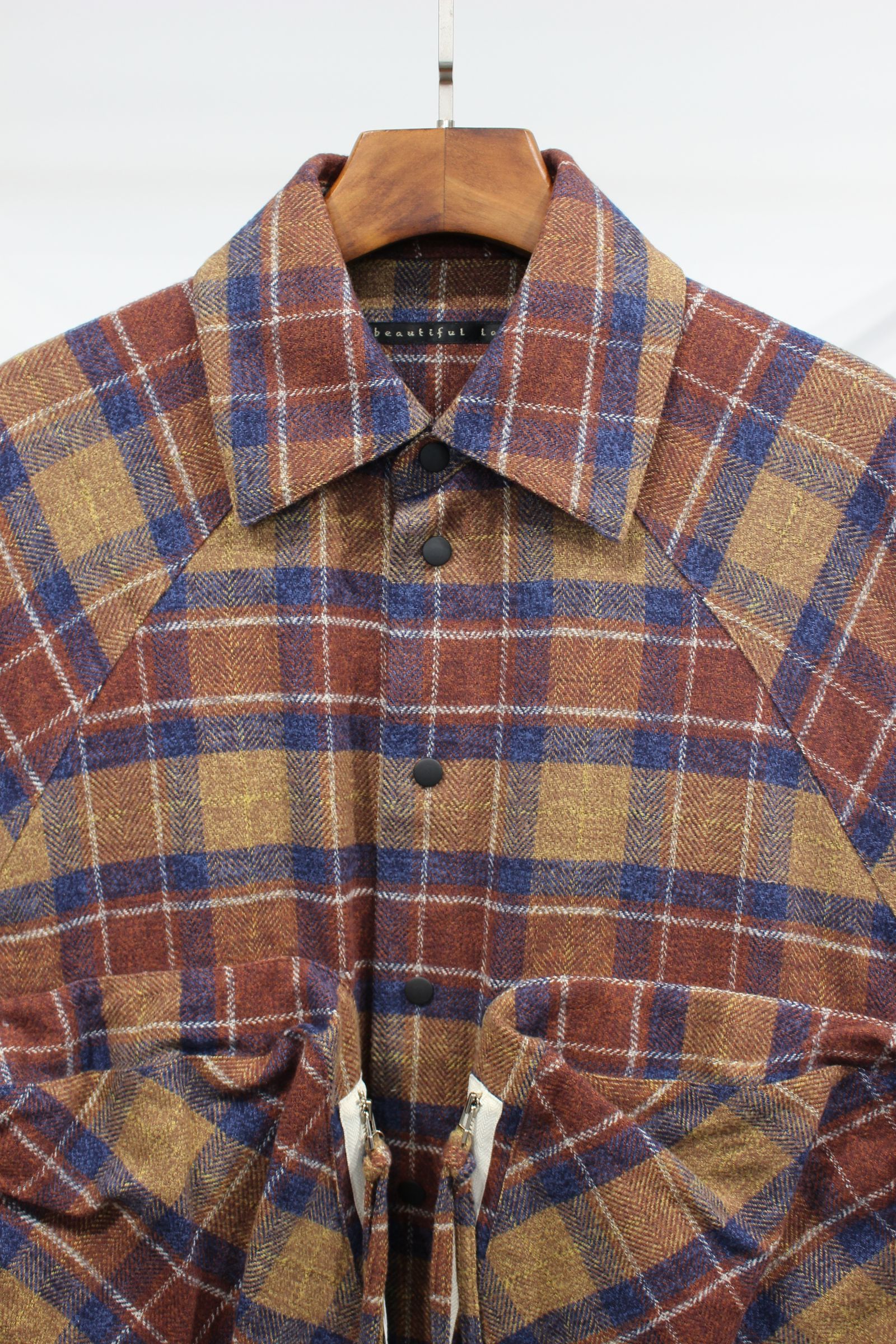 COTTON TWEED CHECK RAGLAN OVERSIZE SHIRT | ORANGE | シャツアウター