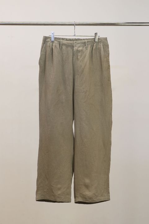 [ラスト1点] 100/S LINEN TUCK SLACKS | KHAKIBEIGE | スラックス