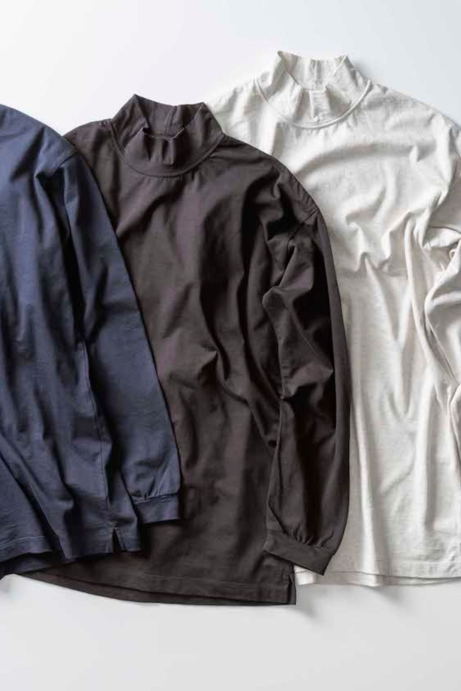 CASHMERE BLENDED MOCK NECK L/S TEE/BLACK