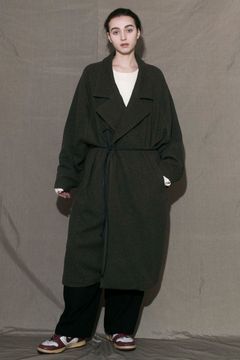 RECYCLED MELANGE WOOL KNIT LONG COAT/OLIVE