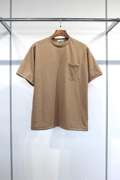COTTON HEMP BORDER POCKET TEE/BROWN