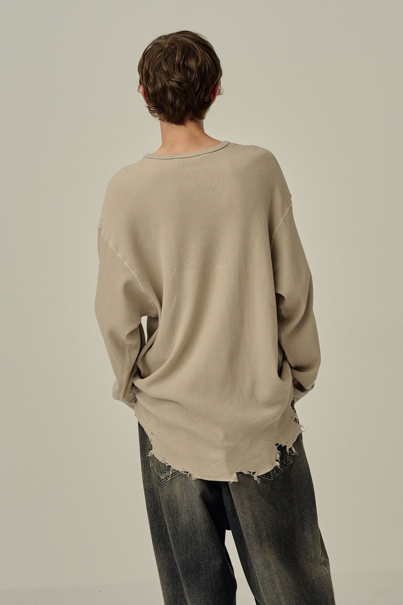 DAMAGE WAFFLE CREW LS T-SHIRT | GREIGE | ダメージワッフル
