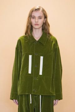 VELVET USED FINISH OVERSIZE SHIRT JACKET/GREEN