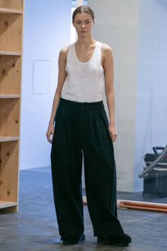 ORGANIC COTTON FLANNEL TUCK WIDE PANTS | BLACK | ワイドパンツ