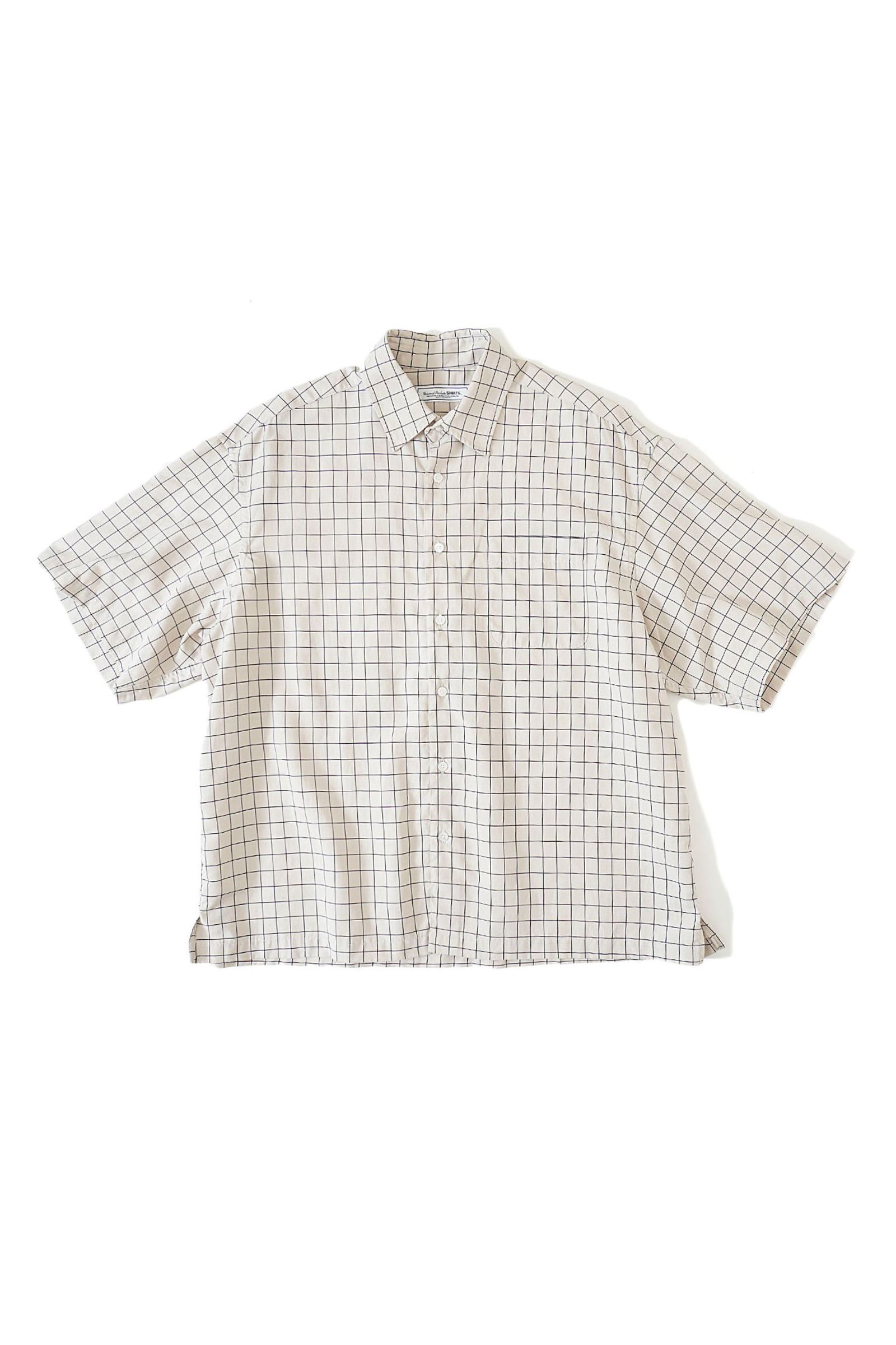 UNIVERSAL PRODUCTS - LINEN WINDOWPANE CHECK S/S SHIRT/D.NAVY