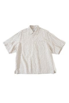 LINEN WINDOWPANE CHECK S/S SHIRT/BEIGE